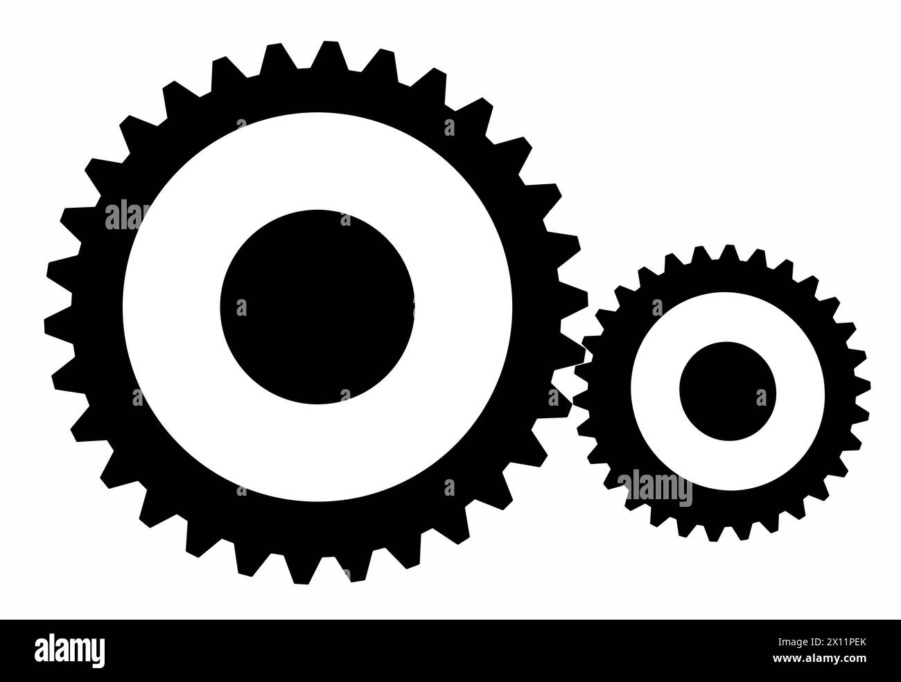 Zwei schwarz-weiße Zahnräder rotieren, konzeptionelle Illustration Stock Vektor