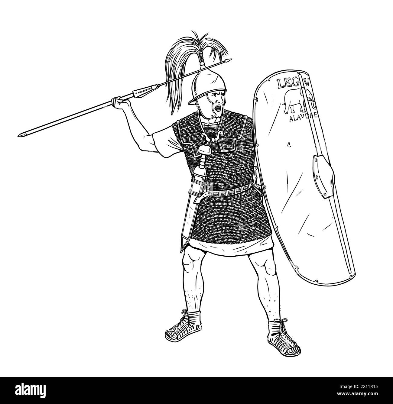 Römische Legionäre greifen an. Historische Zeichnung. Stockfoto