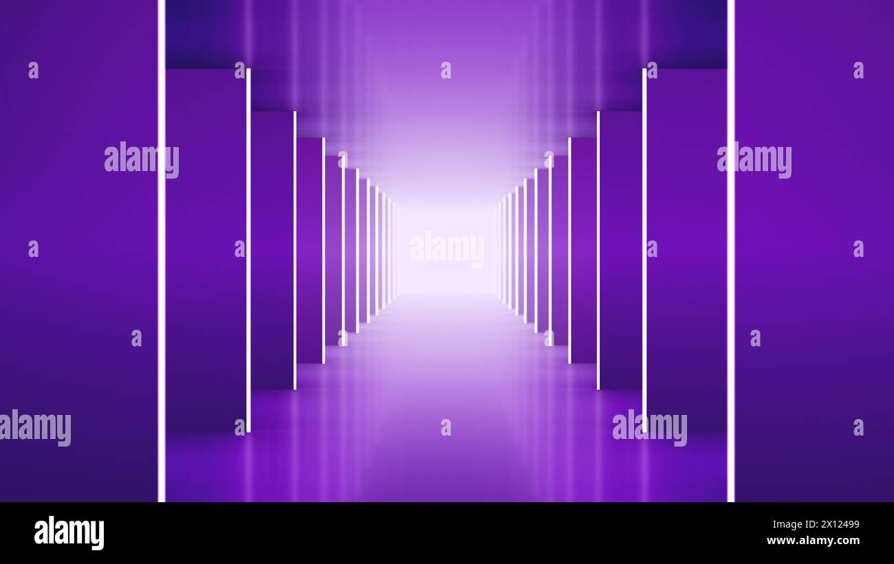 Futuristischer Neon-Purple-Corridor-Tunnel Stockfoto