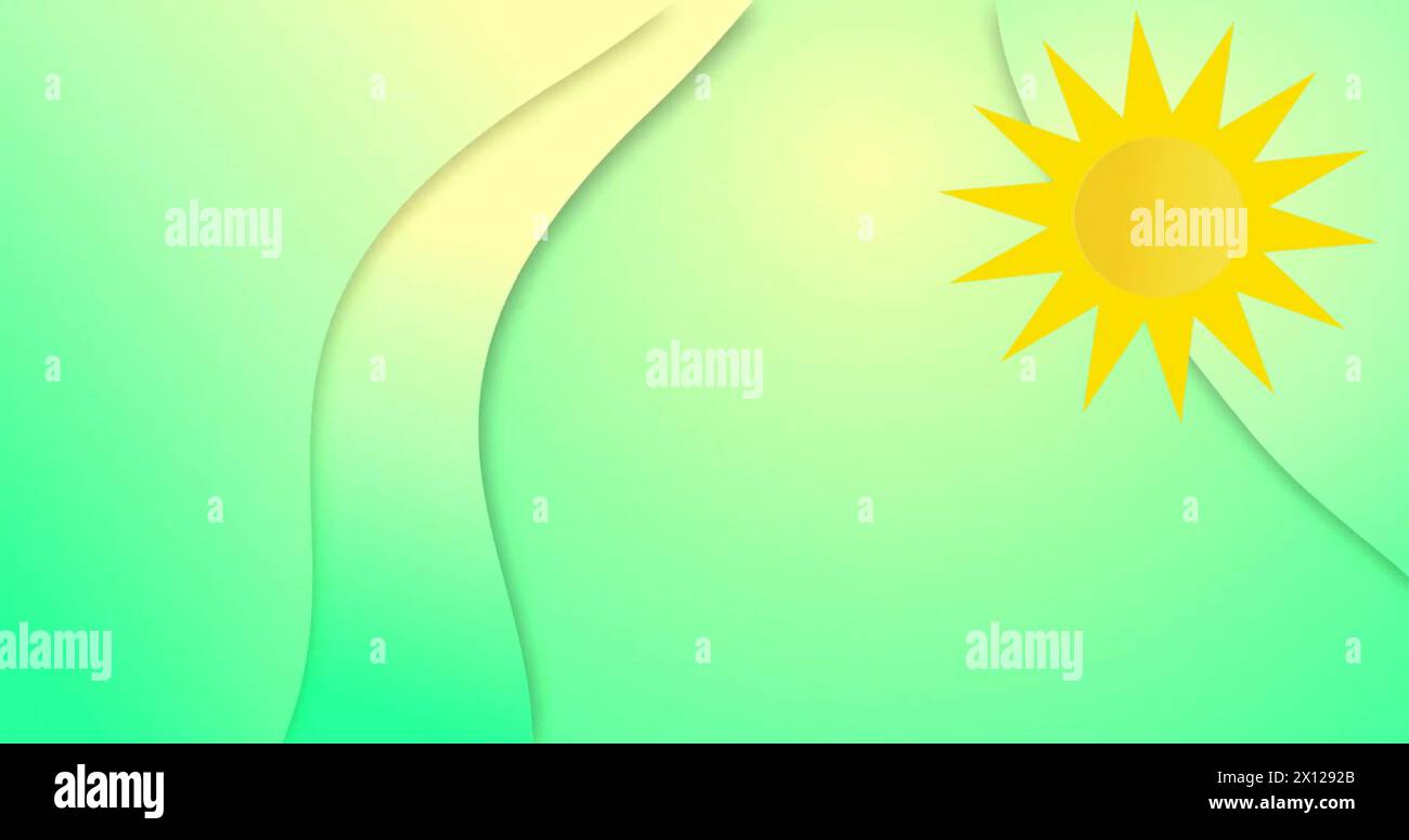Bild der gelben Sonne über grünem Hintergrund Stockfoto
