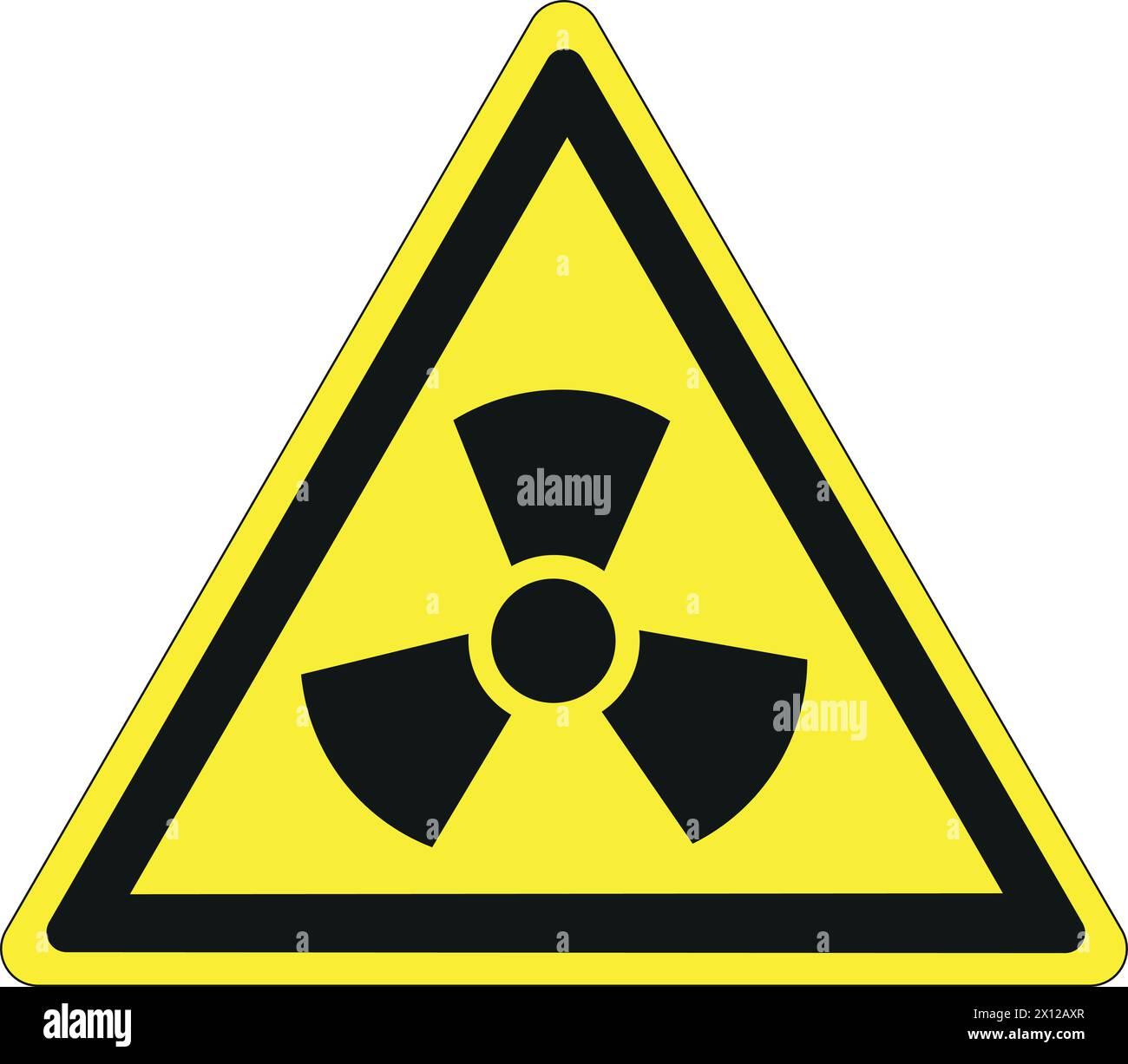 Dreieckige Platte mit gelbem Hintergrund und schwarzer Umrandung von Radioaktivität, Strahlung Stock Vektor