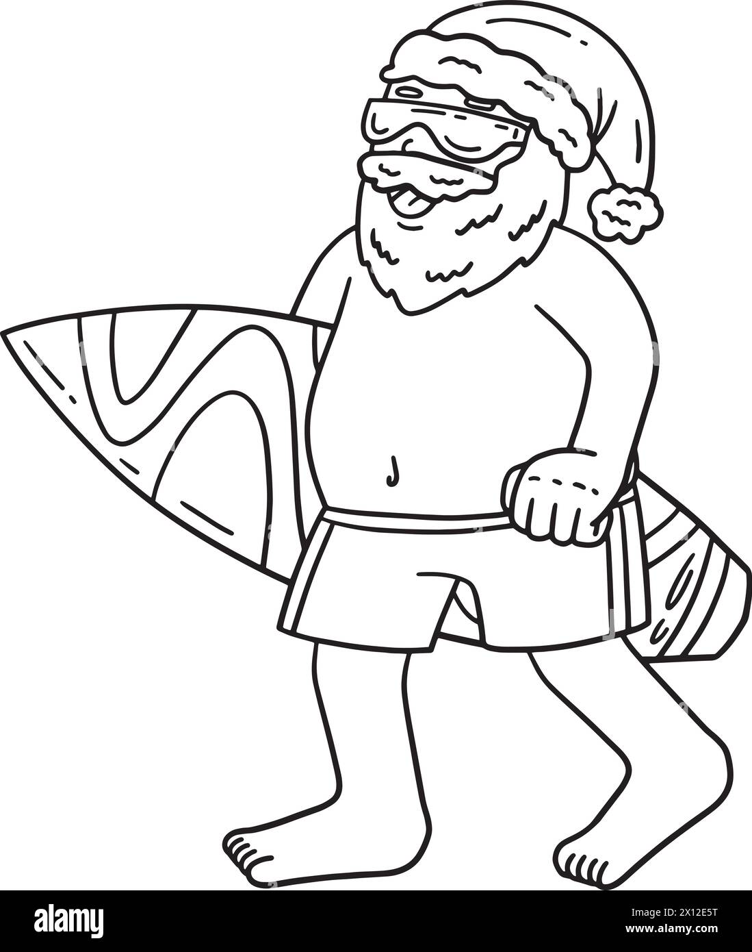 Weihnachten im Juli Santa mit Surfboard isoliert Stock Vektor