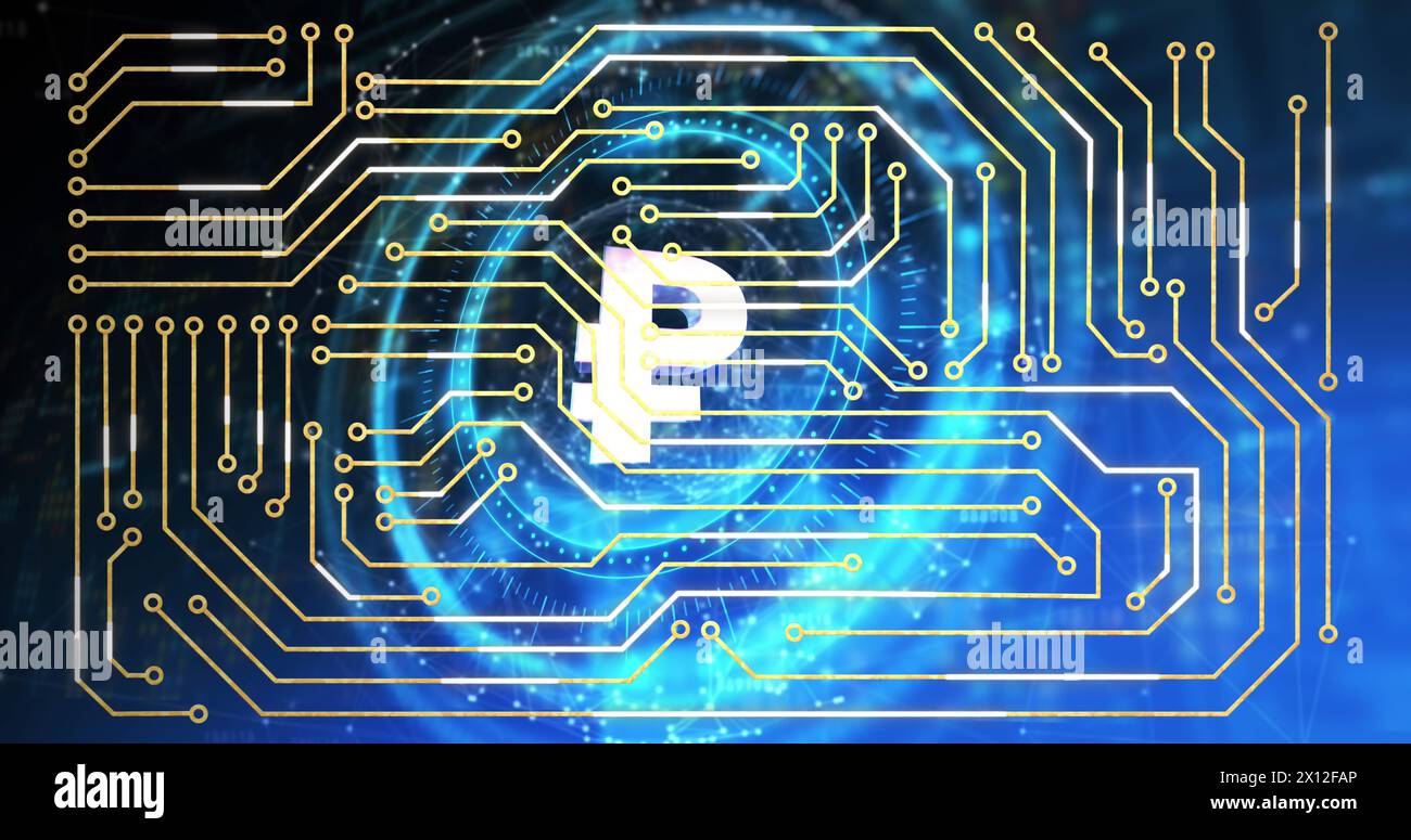 Abbildung: Computerplatine über Rubel-Symbol Stockfoto