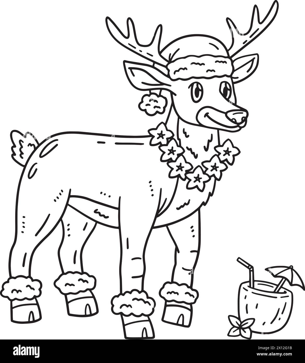 Weihnachten im Juli Rentier mit Halskette isoliert Stock Vektor