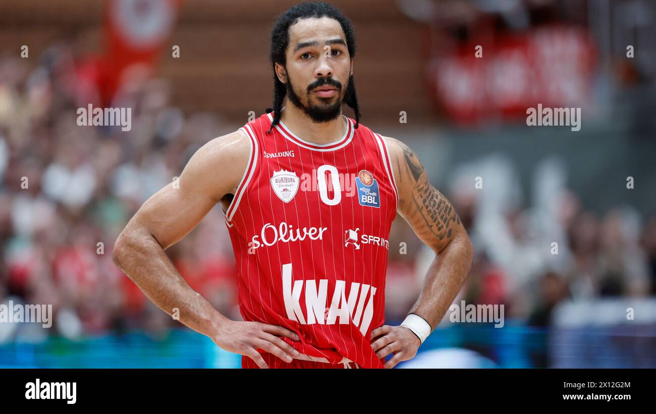 Otis Livingston II (Würzburg Baskets, 0) Cutout, GER, Würzburg, 14.04.2024, Basketball, BBL, Würzburg Baskets - FC Bayern München Basketball, Credit: HMB Media/Heiko Becker/Alamy Live News, Stockfoto