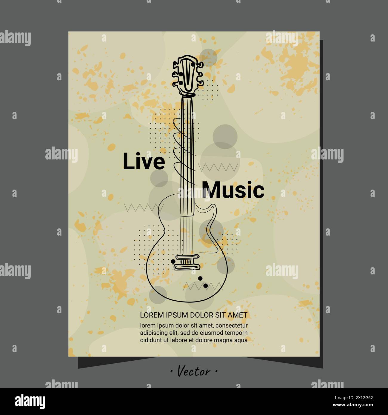 Musik Live Show Künstler Musiker mit Tuschfarbe und organischen Formen Gitarrenkunst abstraktes BG Design. Stock Vektor