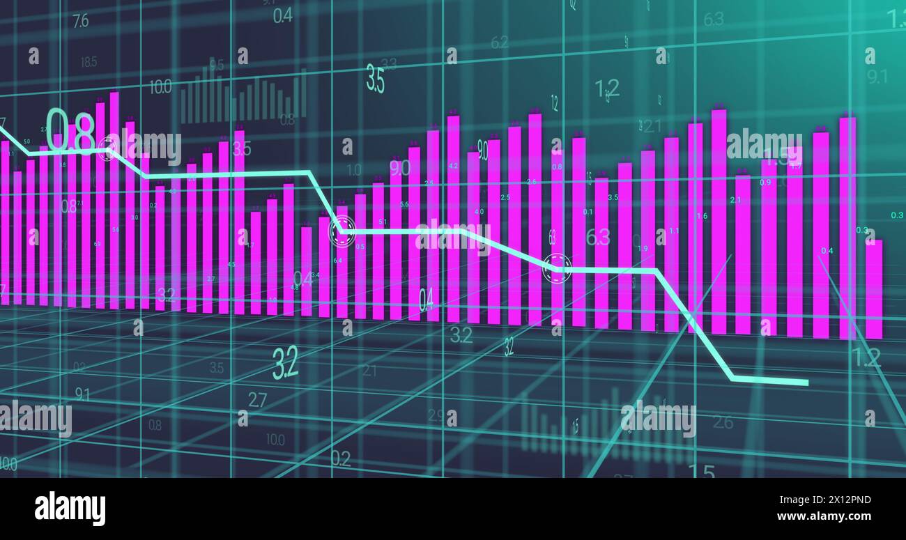 Bild der statistischen Datenverarbeitung über das Netznetz vor grauem Hintergrund Stockfoto