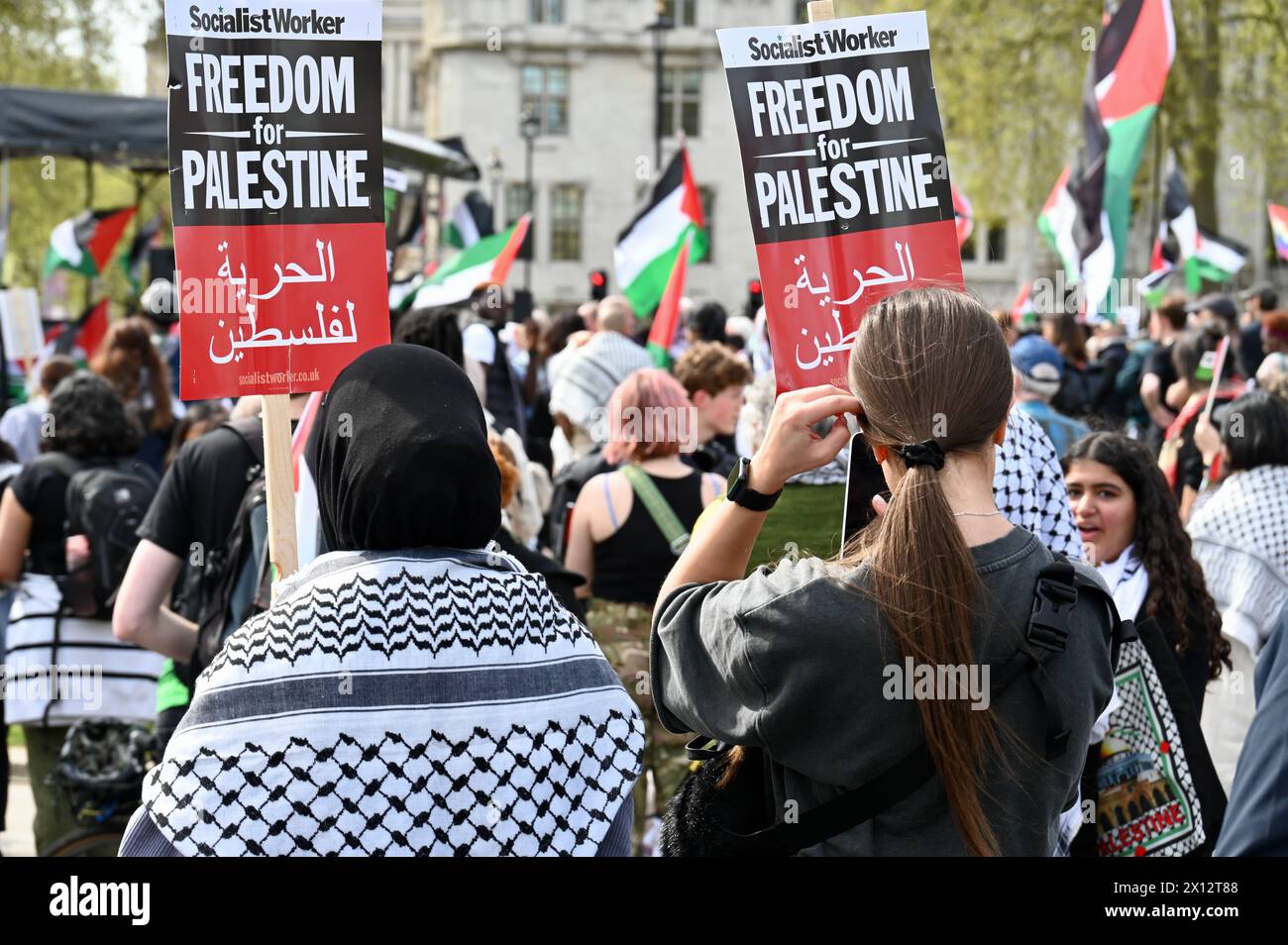 März und Demonstration der Freiheit für Palästina, Westminster, London, Vereinigtes Königreich Stockfoto