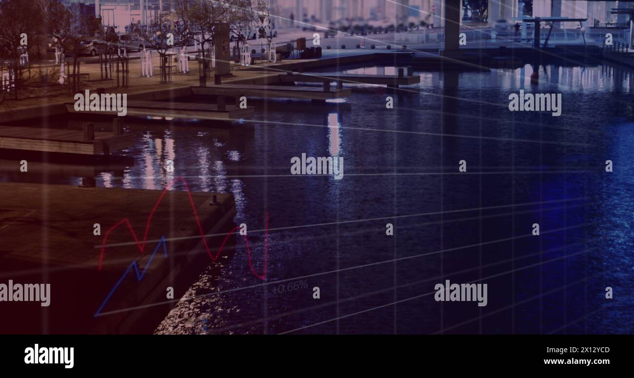 Bild der Verarbeitung finanzieller Daten über dem Stadtbild Stockfoto