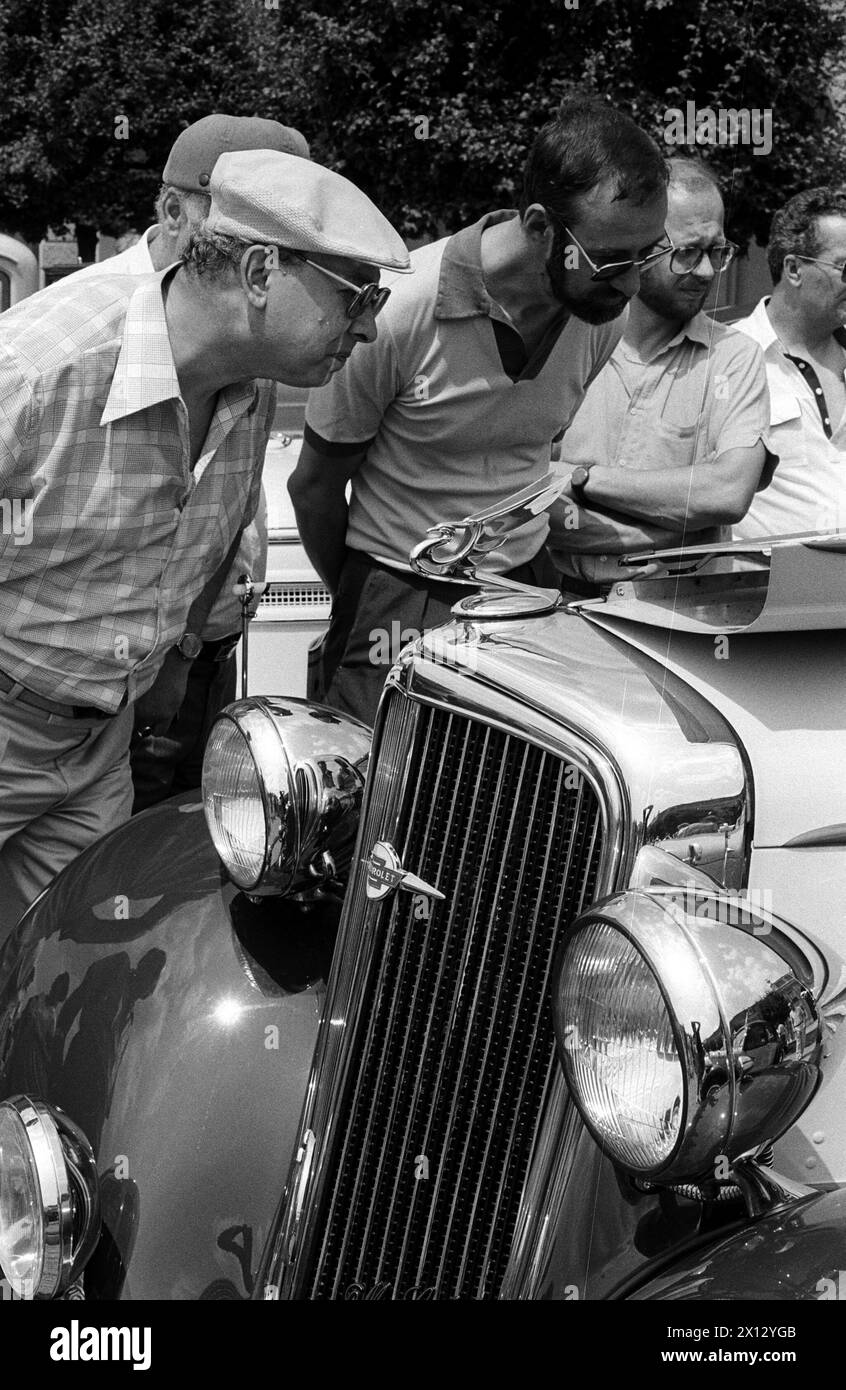 Besucher einer großen Oldtimer-Show auf Schloss Schönbrunn in Wien am 21. Juni 1986. - 19860621 PD0008 - Rechteinfo: Rechte verwaltet (RM) Stockfoto