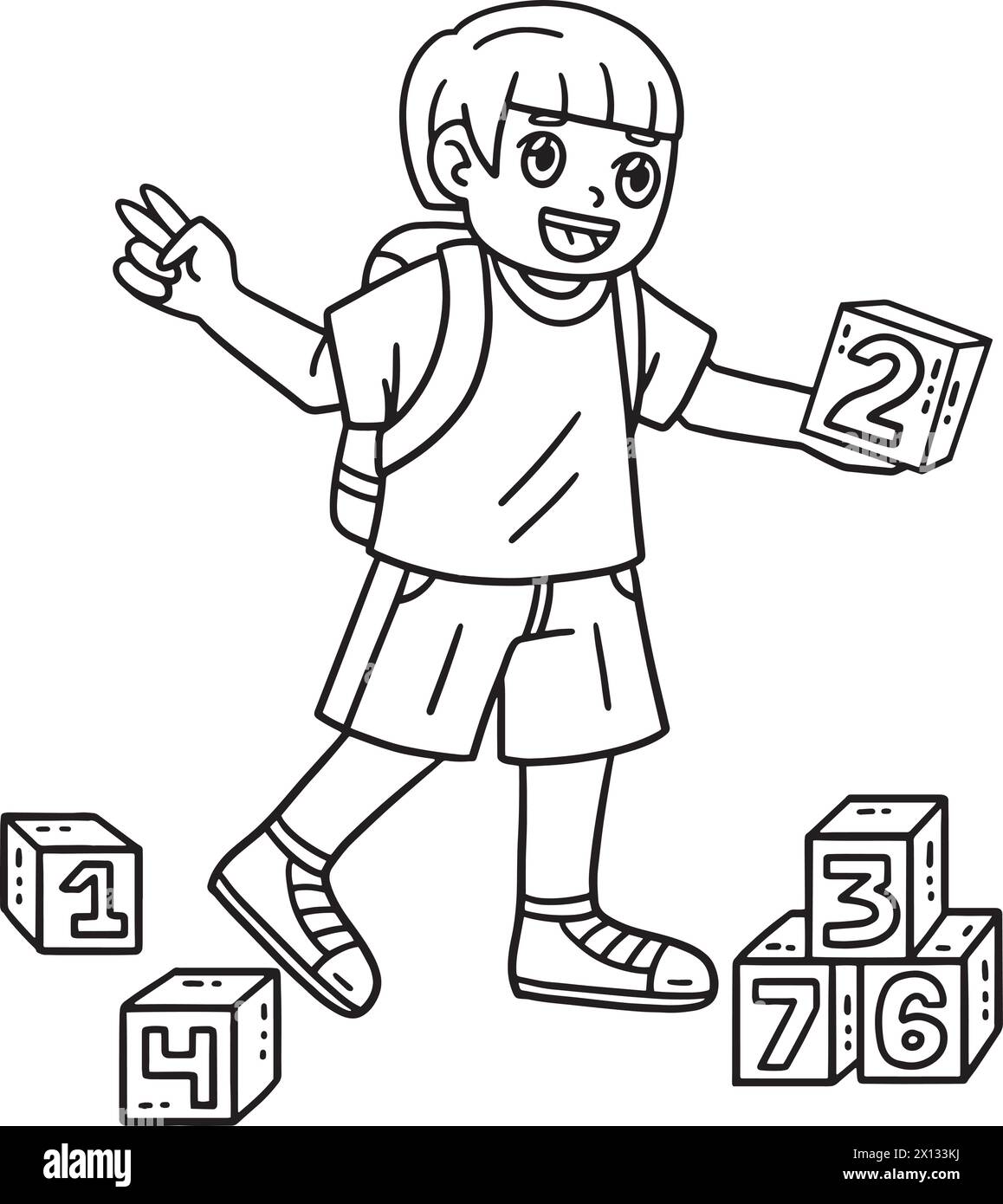 Erster Schultag: Kinder-Zahlenblöcke isoliert Stock Vektor