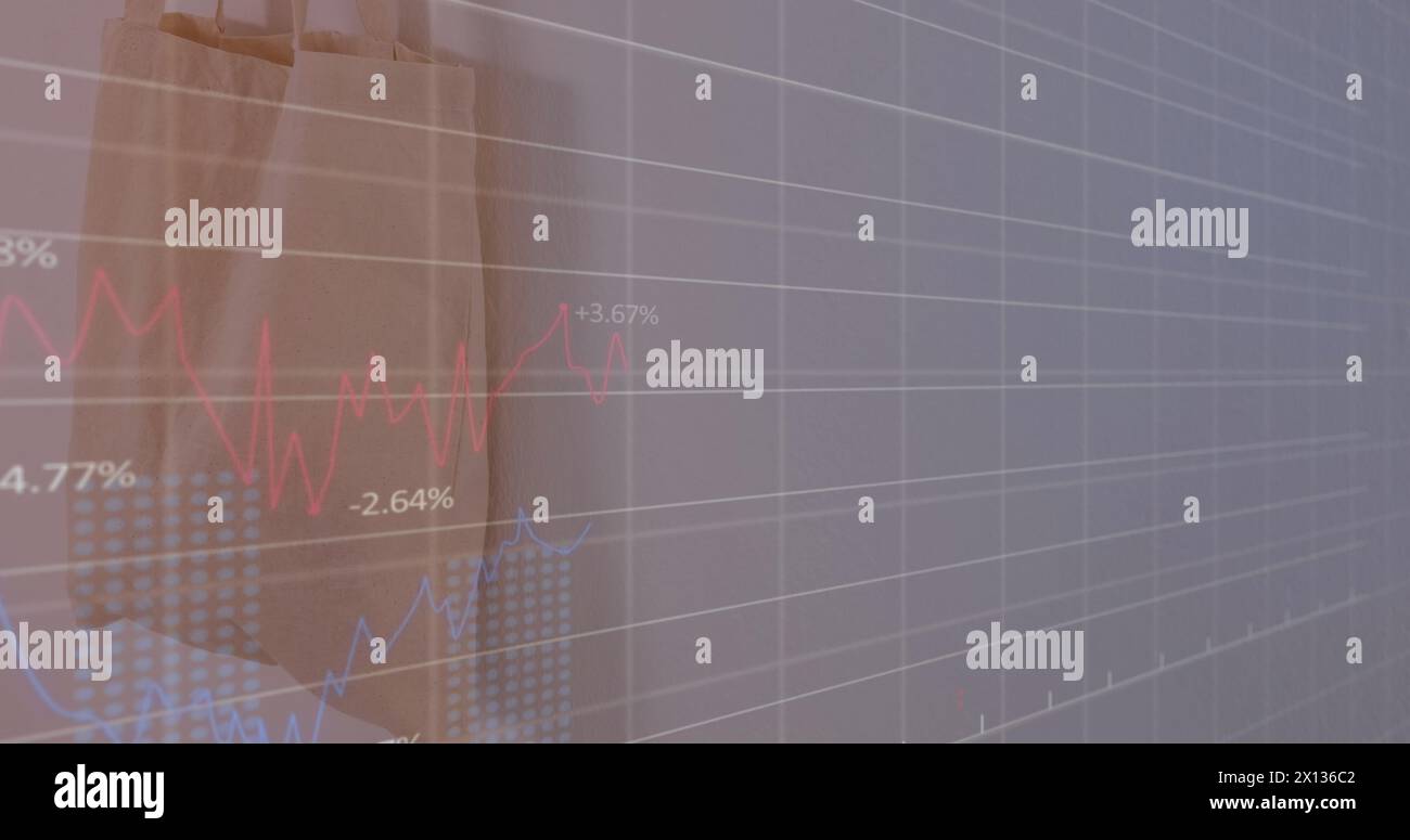 Das Bild zeigt eine Börsenanzeige mit roten und blauen Zahlen und Diagrammen Stockfoto