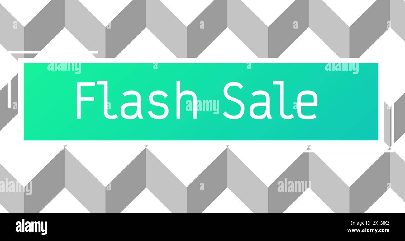 Abbildung: Flash-Verkaufstext auf grünem Banner und grauem und weißem 3D-Retro-Muster Stockfoto