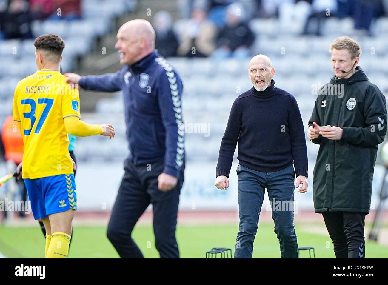 14. April 2024, Aarhus, Dänemark. Superligakampen mellem AGF og Brøndby IF på Ceres Park i Aarhus søndag den 14. april 2024. Quelle: Ritzau/Alamy Live News Stockfoto