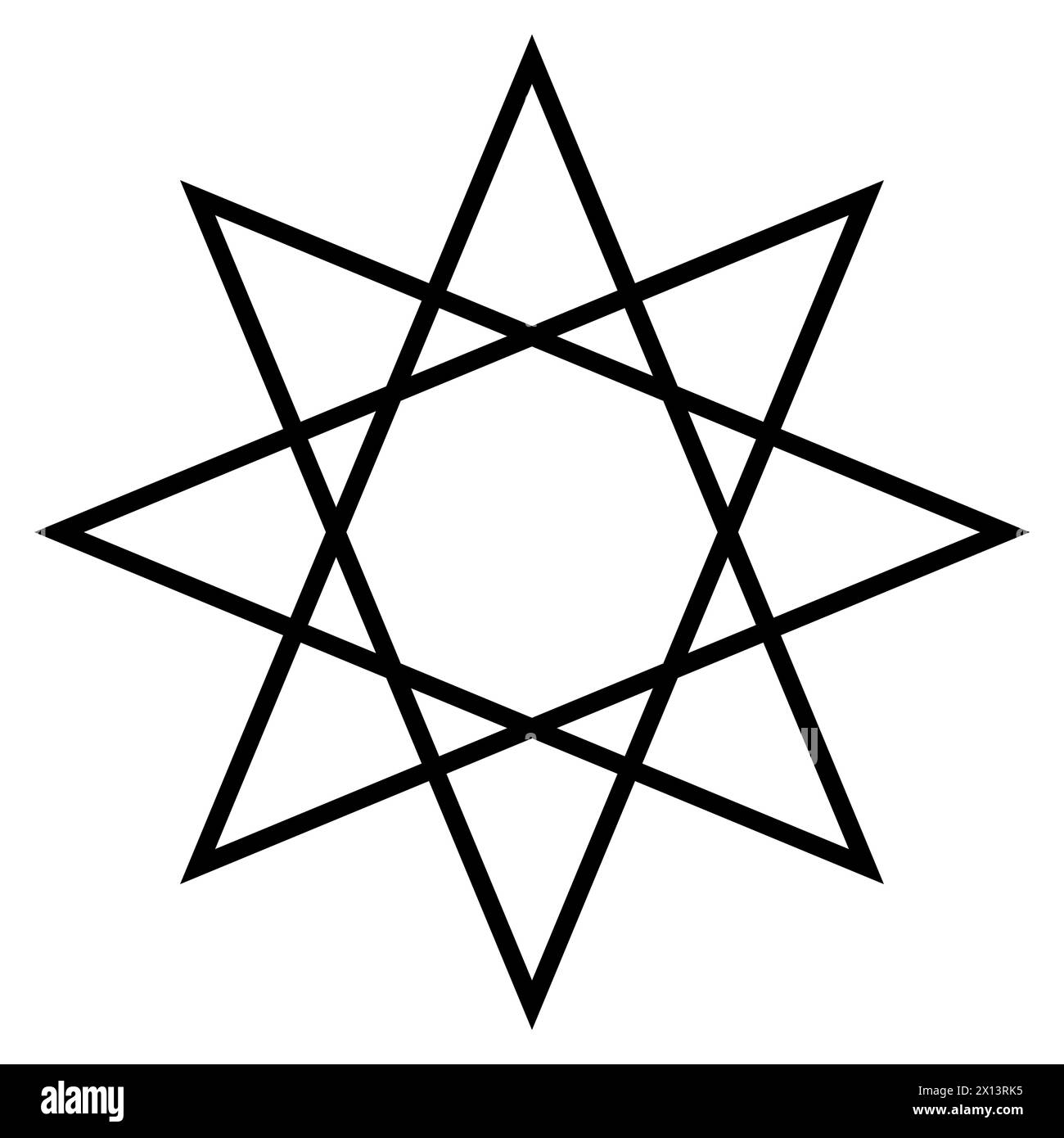 Oktagramm-Form-Symbol, schwarz-weiße Vektorlinien-Illustration eines achtspitzigen Sternpolygons Stock Vektor