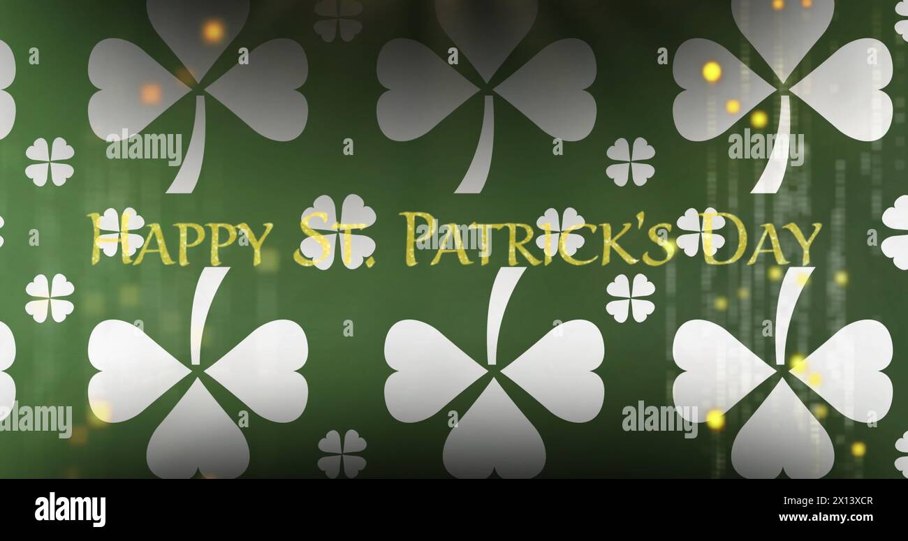 Bild von St. patrick's Day Text, Shamrock auf grünem Hintergrund Stockfoto