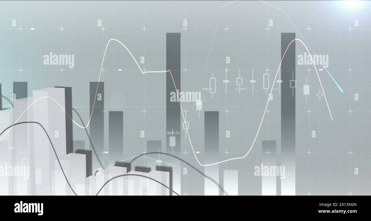 Bild der Verarbeitung von Finanzdaten über grauem Hintergrund Stockfoto