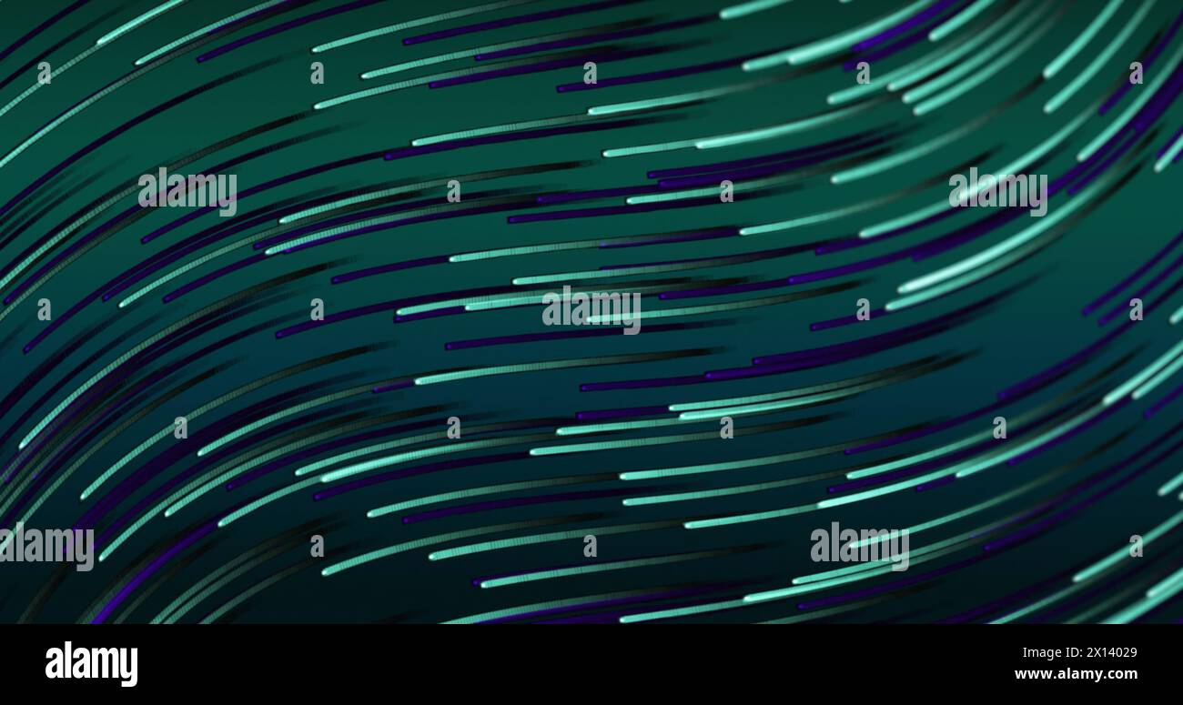 Bild von hellen und dunkelblauen Wellen, die sich über einen dunkelgrünen Hintergrund mit einer fließenden Bewegung bewegen Stockfoto