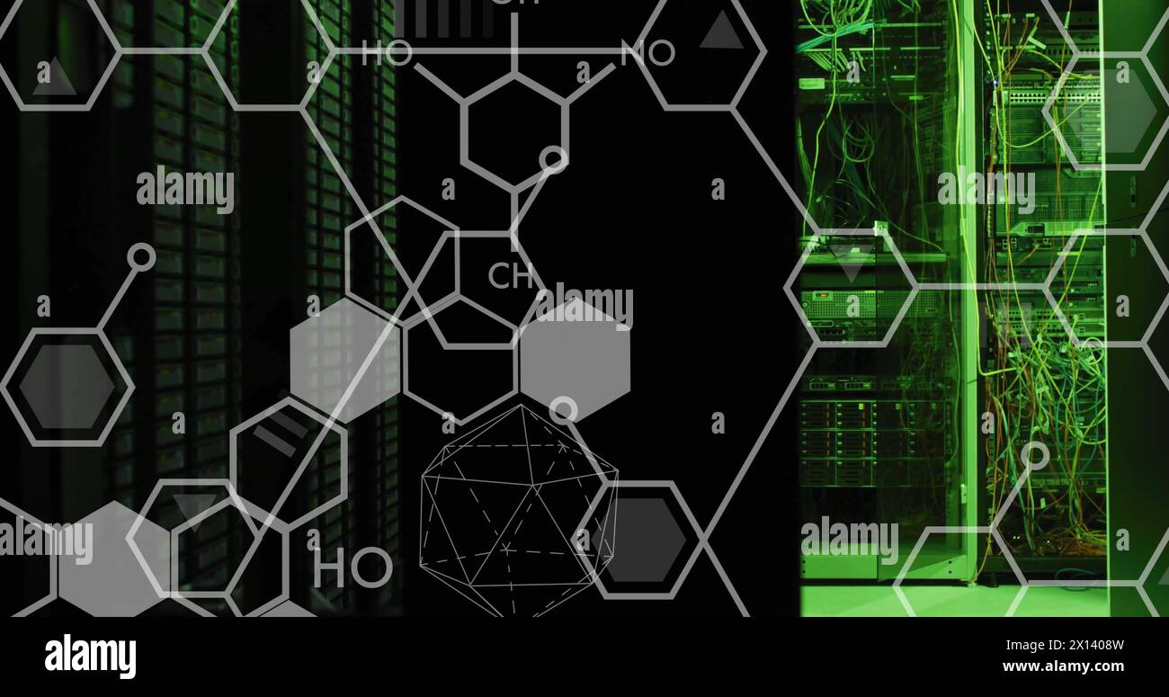 Bild der wissenschaftlichen Datenverarbeitung über Computerserver Stockfoto