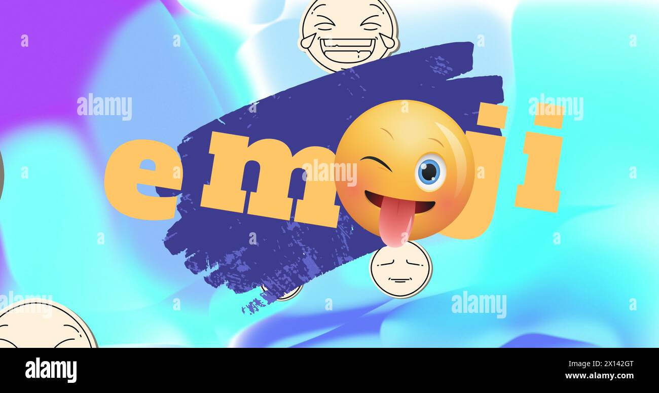 Bild von Emoji-Text und Emoji-Symbolen über Formen Stockfoto