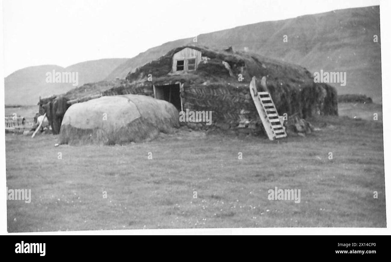 Britische und kanadische Truppen sind auf einer typischen isländischen Farm stationiert, die eine Art von Farm darstellt, die schnell verschwindet. Stockfoto