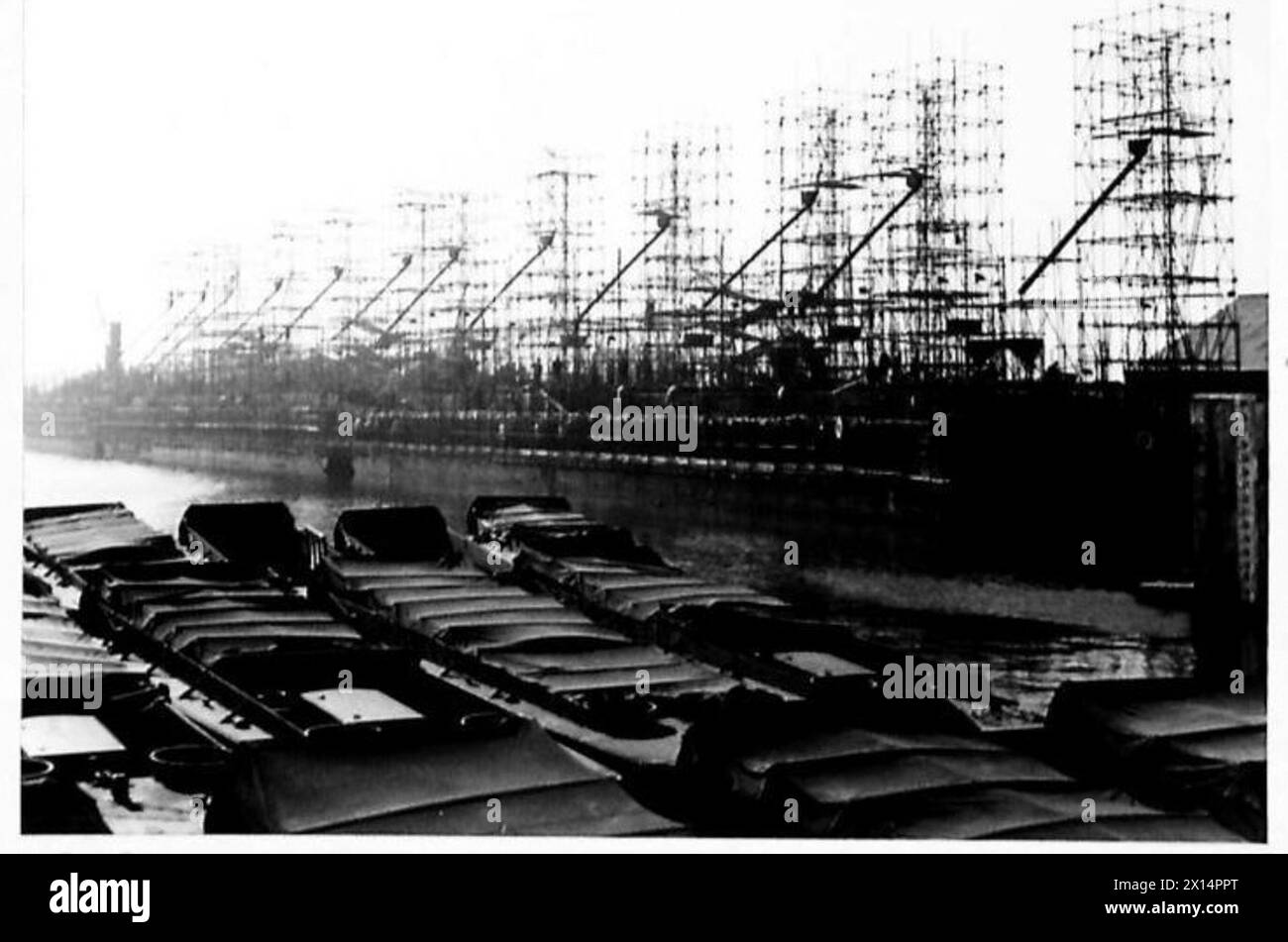 Bauprojekt Typ A.1 von Balfour Beatty am Tilbury West Dock, Teil der Phoenix-Verträge, die von der British Army verwaltet werden. Stockfoto Bauprojekt Typ A.1 von Balfour Beatty am Tilbury West Dock, Teil der Phoenix-Verträge, die von der British Army verwaltet werden. Stockfoto