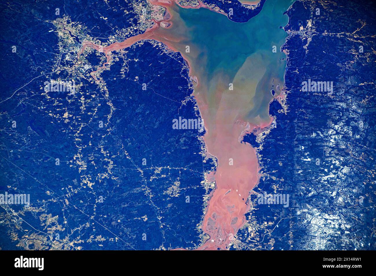 Küste in Nova Scotia, Kanada. Minas Becken. Digitale Bildverbesserung durch die NASA Stockfoto