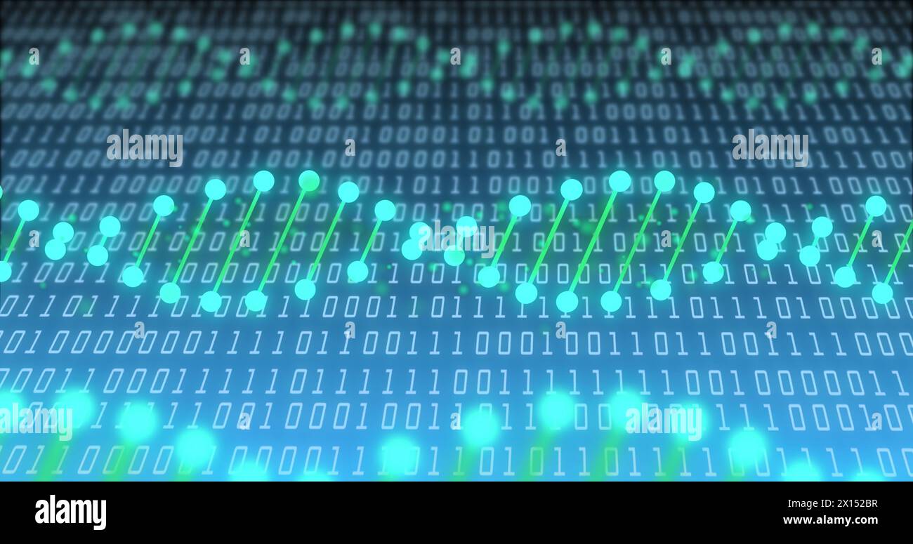 Bild der Datenverarbeitung mit dna-Strängen auf blauem Hintergrund Stockfoto