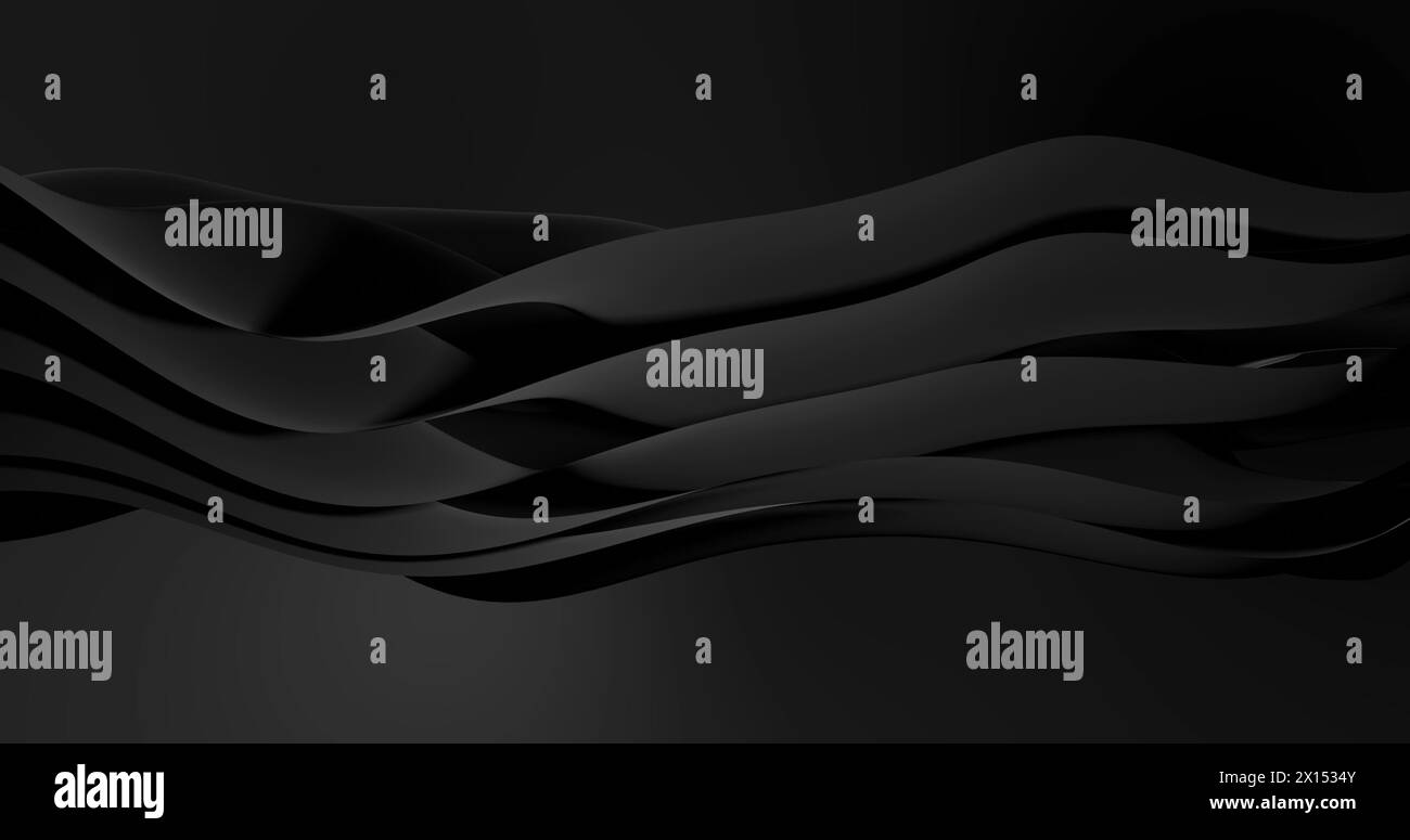 Bild von schwarzen Ebenen, die über schwarzem Hintergrund schwenken. Farb-, Form- und Bewegungskonzept digital generiertes Bild. Stockfoto