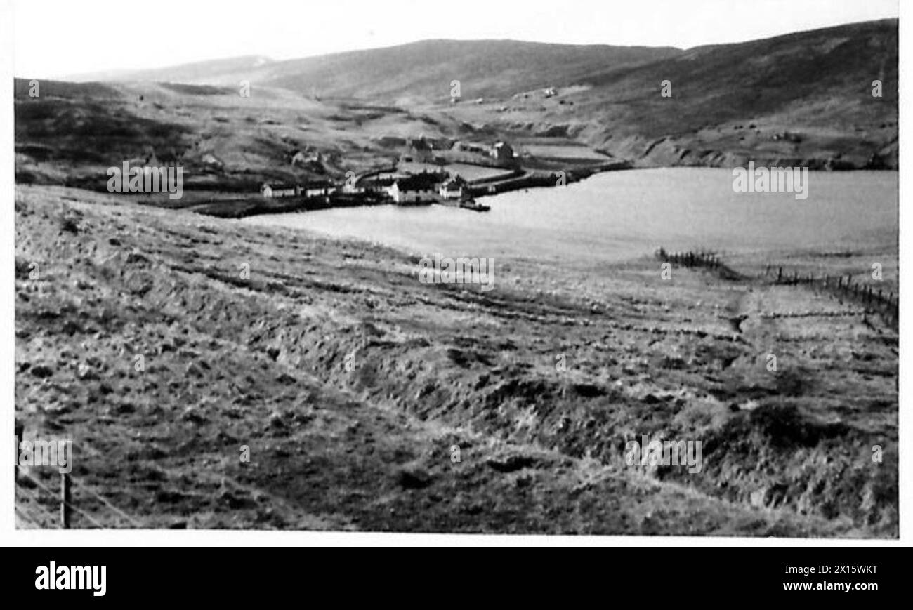 Eine Ansicht von Voe auf den Shetlandinseln, wie von der britischen Armee beobachtet. Stockfoto