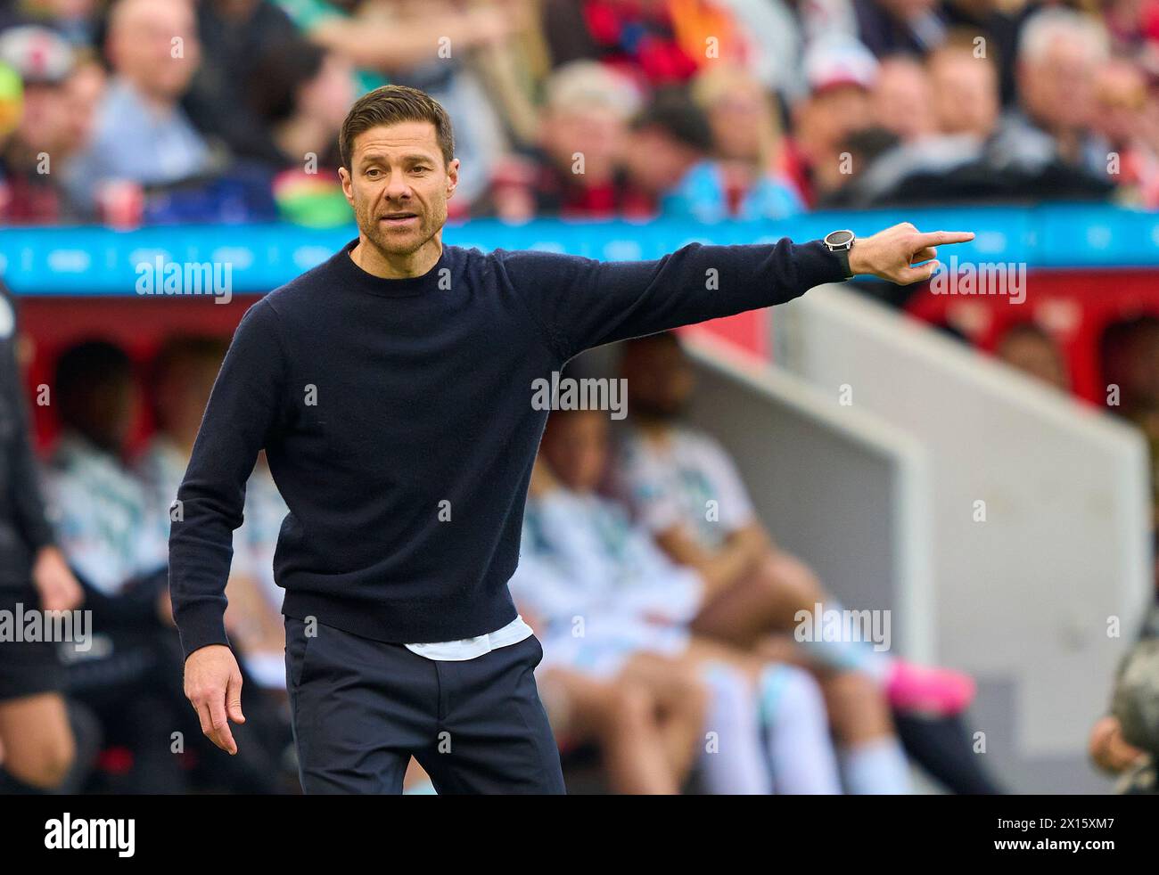 Leverkusen, Deutschland. April 2024. Xabi Alonso, Trainer, teammanager Leverkusen im Spiel BAYER 04 LEVERKUSEN - SV WERDER BREMEN 5-0 am 14. April 2024 in Leverkusen. Saison 2023/2024, 1. Bundesliga, Spieltag 29, 29. Spieltag Credit: Peter Schatz/Alamy Live News Stockfoto