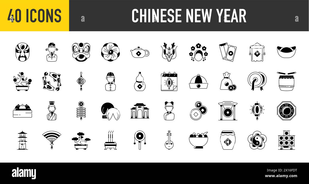 Symbole für das Mondjahr. Chinesisches Neujahrssymbol. Vektorabbildung Stock Vektor