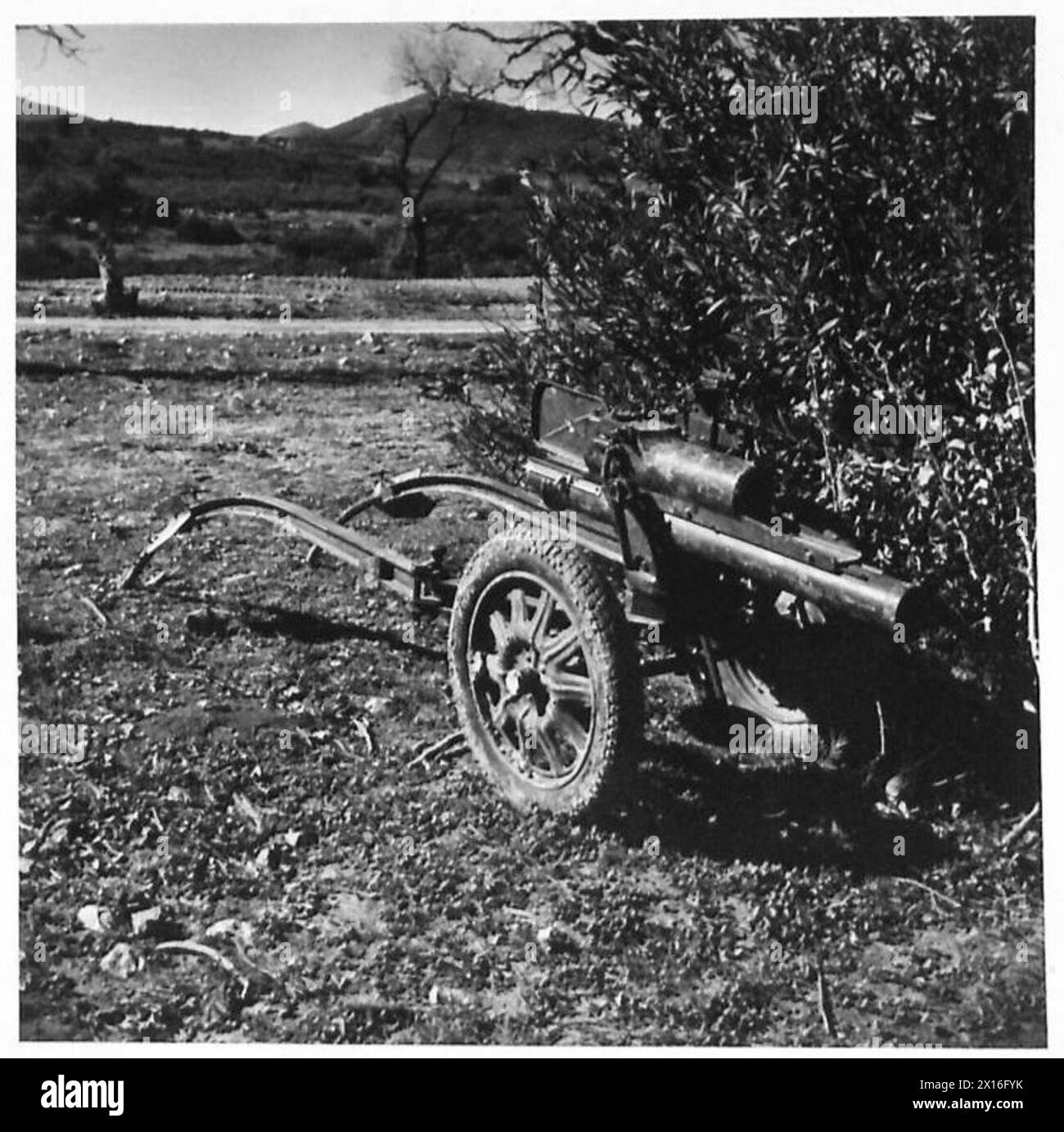 Eine italienische 4,7-cm-Panzerabwehrkanone bei Siliana am 31. Januar 1943, wobei das 6. Bataillon, Queen's eigenes Royal West Kent Regiment, während des Tunesienfeldzuges von November 1942 bis Mai 1943 den Kontakt aufhielt. Stockfoto