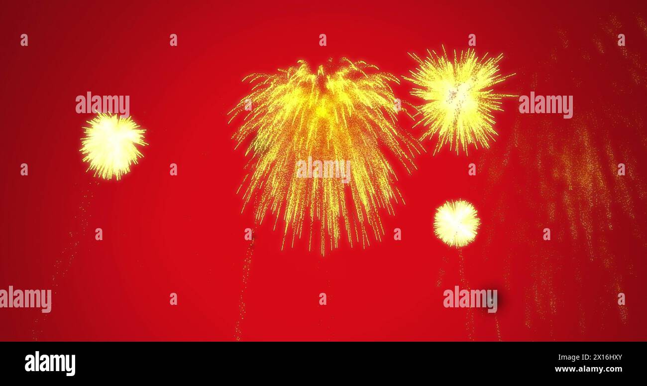 Abbildung eines Feuerwerks auf rotem Hintergrund Stockfoto