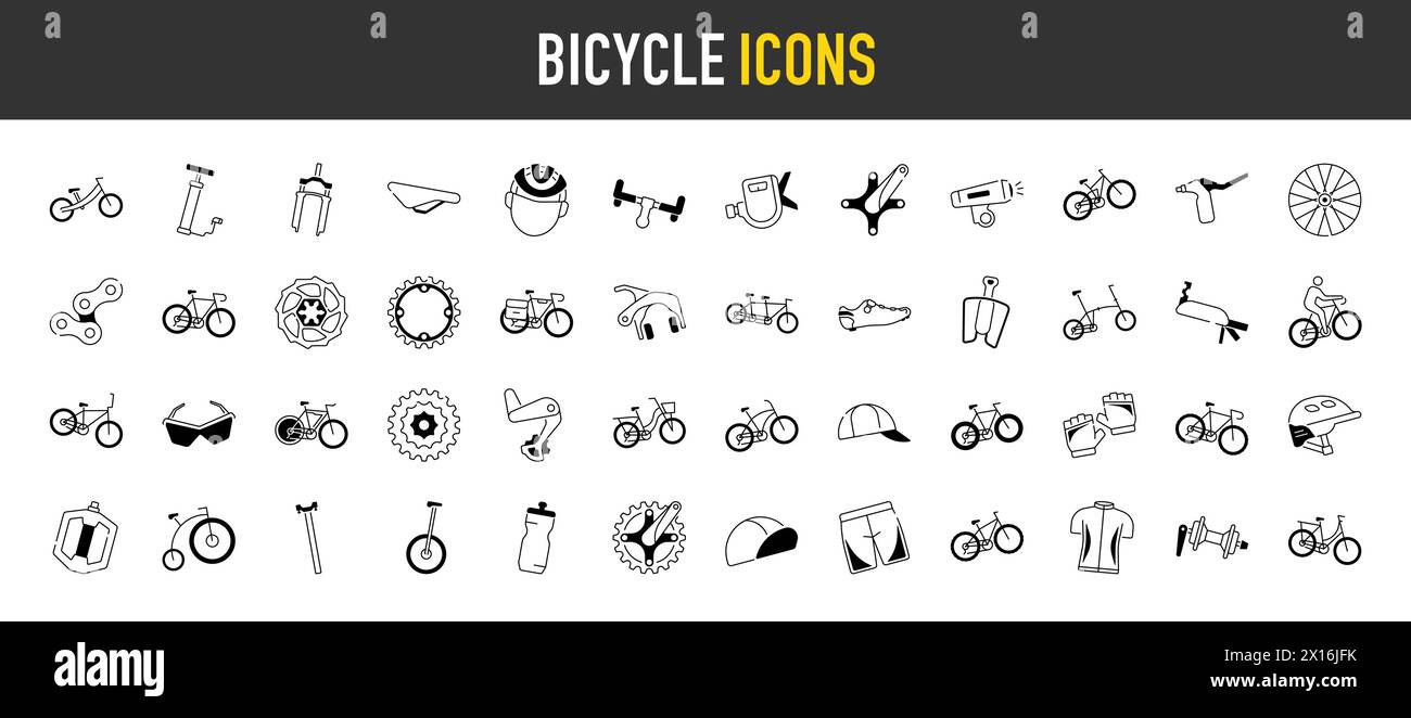 Fahrrad, Radfahrer Symbole gesetzt. Fahrradtour, Iconensammlung. Stock Vektor