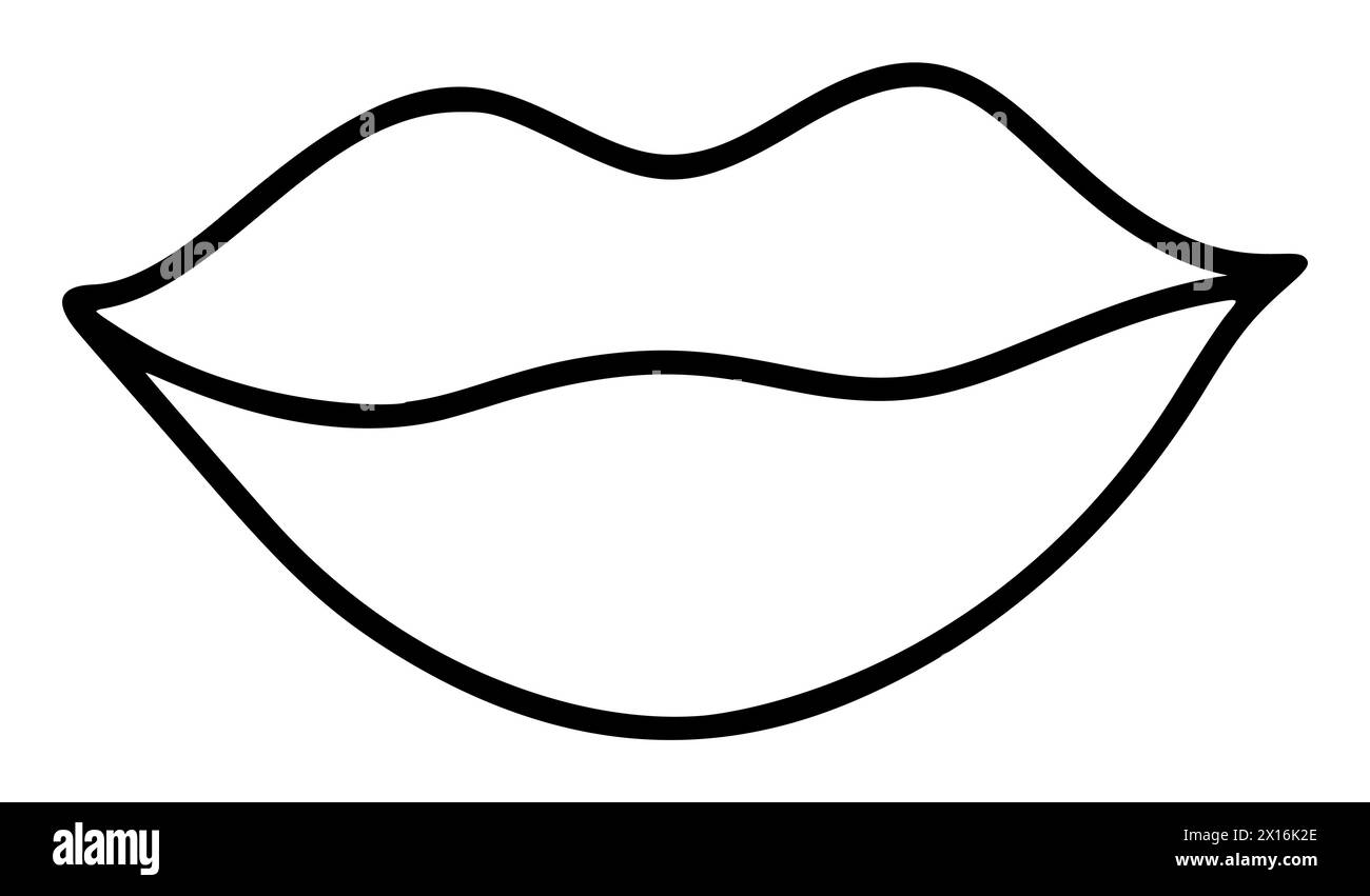 Handgezeichnete Lippen im einfachen Doodle-Stil. Frauenmund mit Falten. SENSE-Orgeln im monochromen Design Stock Vektor