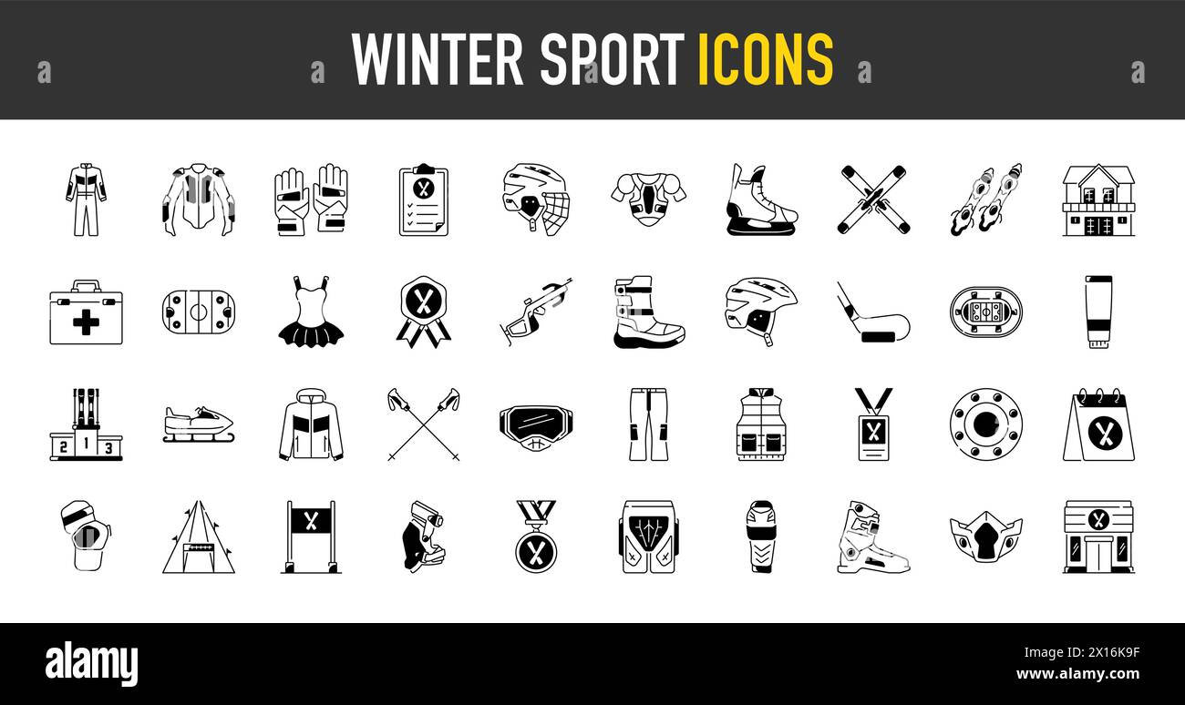 Pixelsymbole im Zusammenhang mit dem Winterurlaub mit verschiedenen saisonalen Accessoires und Elementen. Vektorabbildung. Stock Vektor