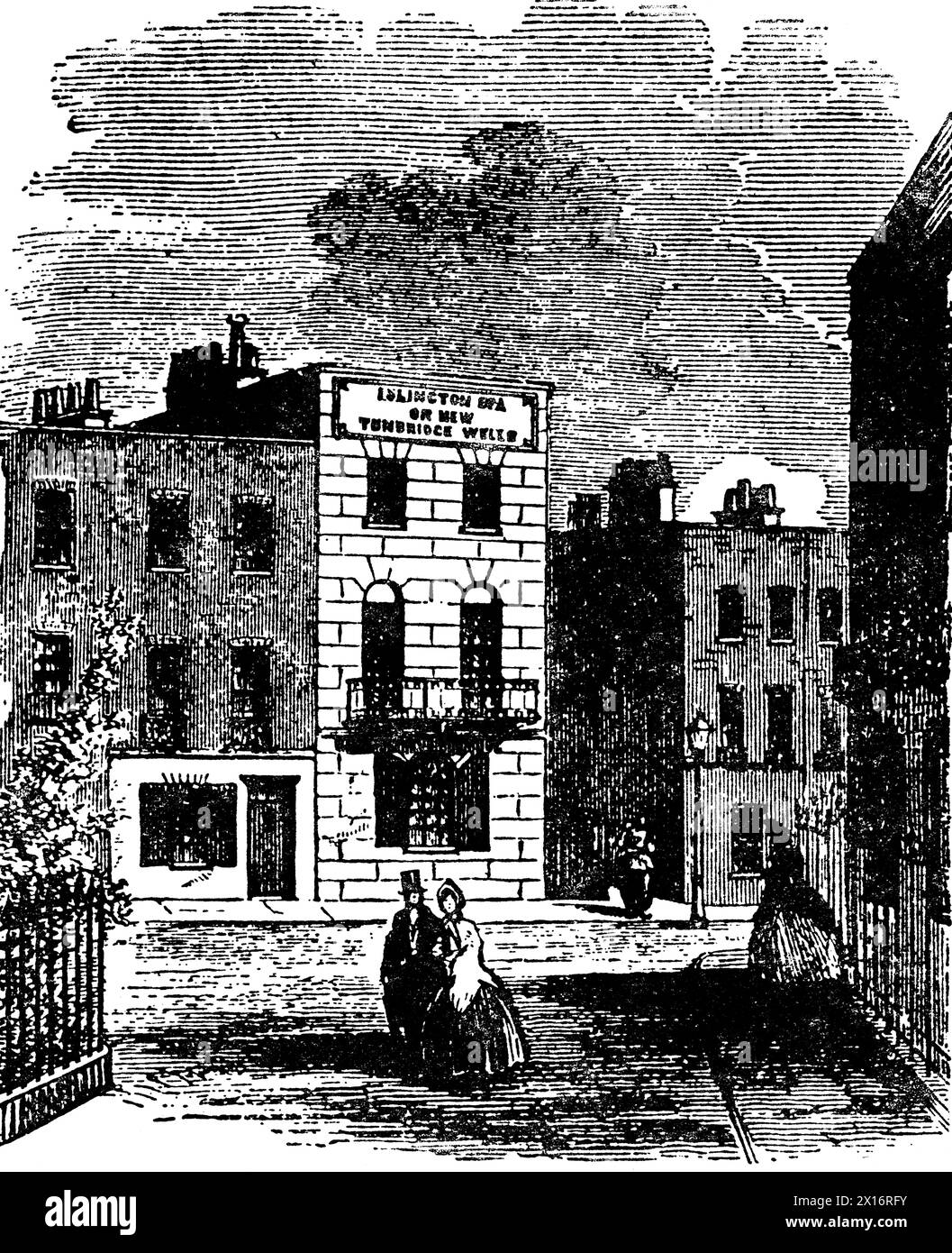 Islington Spa oder New Tunbridge Wells, Islington, London, 1863. Das Islington Spa, oder New Tunbridge Wells, war ein beliebter Vergnügungsgarten in Islington, London. Sie entstand nach der Entdeckung einer Quelle in den 1680er Jahren Stockfoto