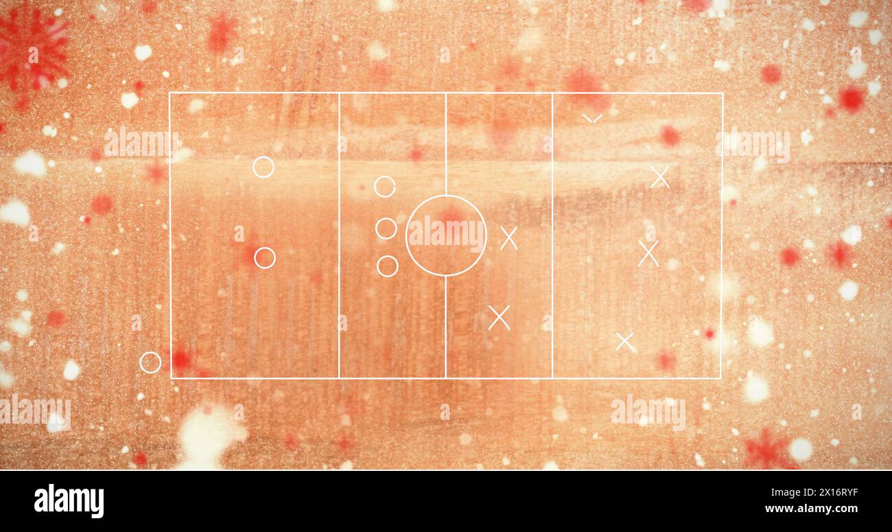 Bild des Spielplans über Lichtpunkten auf orangefarbenem Hintergrund Stockfoto