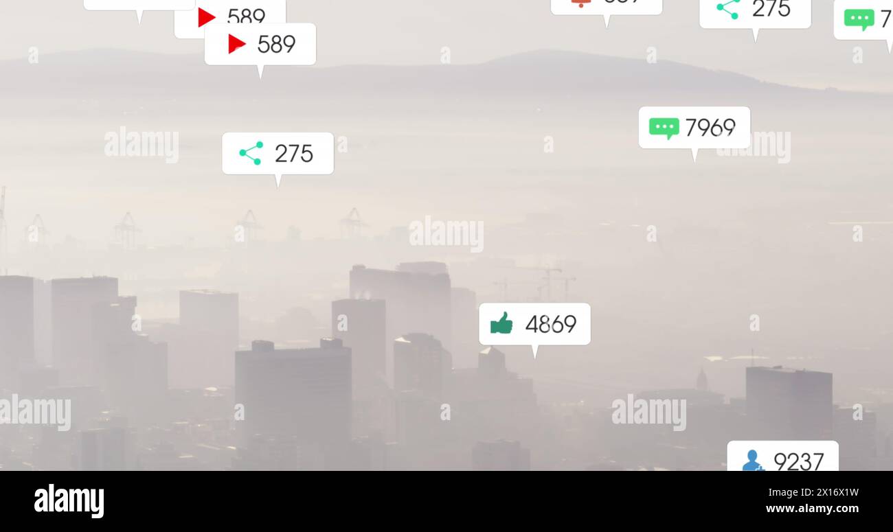 Ermitteln Sie die Anzahl der Likes und Ansichten auf Social Media-Symbolen, die Anzahl der Likes und Ansichten auf Social Med Stockfoto