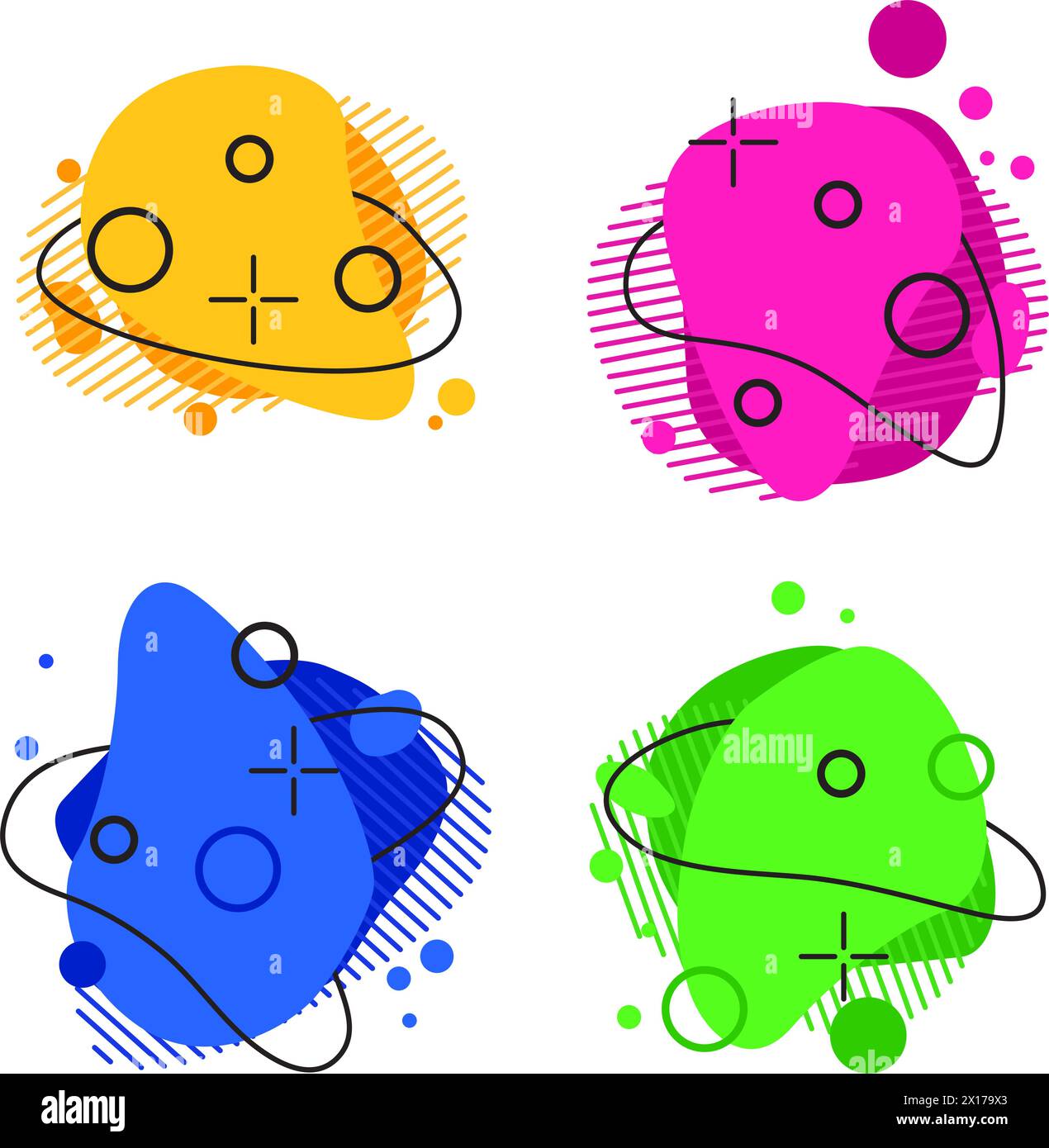 Vektorsatz mit flüssigen Hintergründen. Abstraktes flüssiges Design. Moderne Grafikvorlage für Poster, Banner oder Hintergrund. Farbenfrohe Illustration mit geometrischer Darstellung Stock Vektor