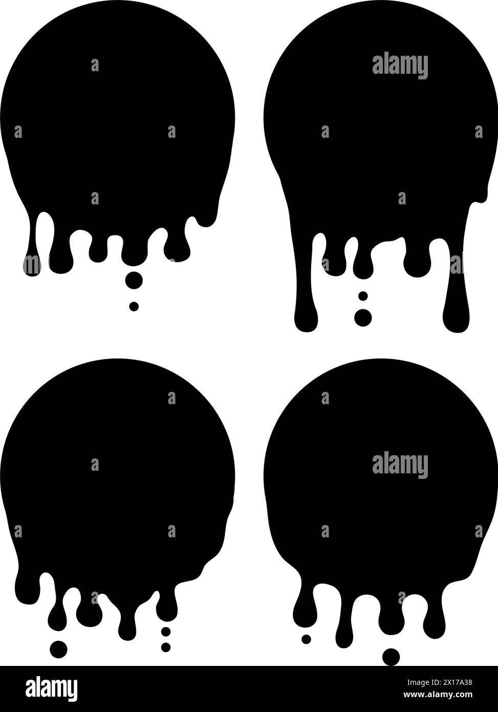 Vektor-Tintenspritzer-Set isoliert auf weißem Hintergrund. Schwarze Farbe spritzt mit Tropfen. Illustration mit Tintenfleck schleifen. Sammlung von abstrakten Elementen Stock Vektor