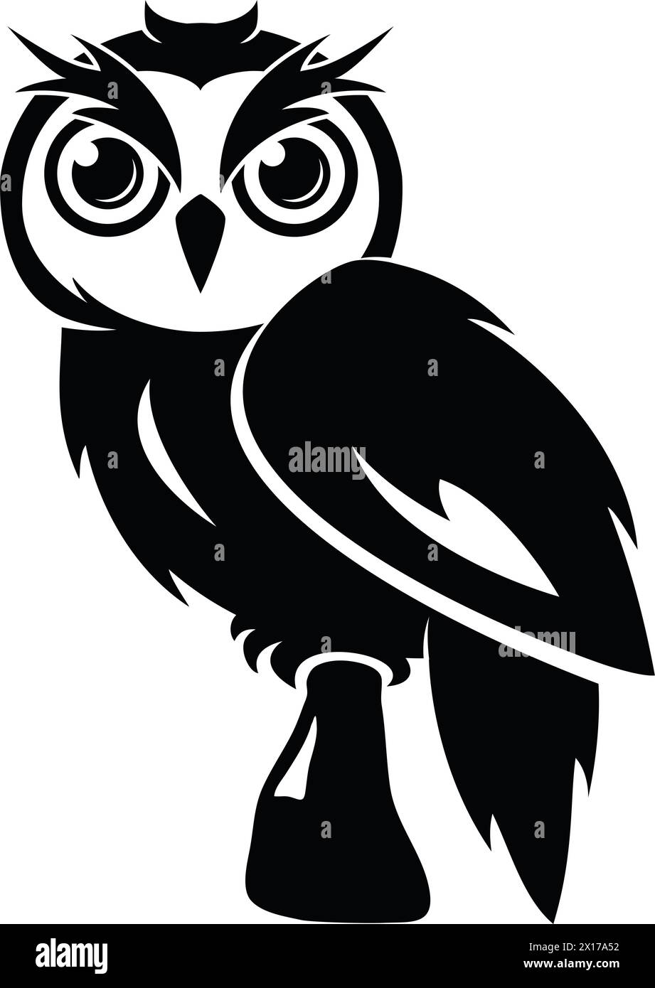 Vektor-Eulen-Symbol auf weißem Hintergrund isoliert. Sitzender Eulenvogel, Logo-Grafik, Weisheitssymbol Stock Vektor