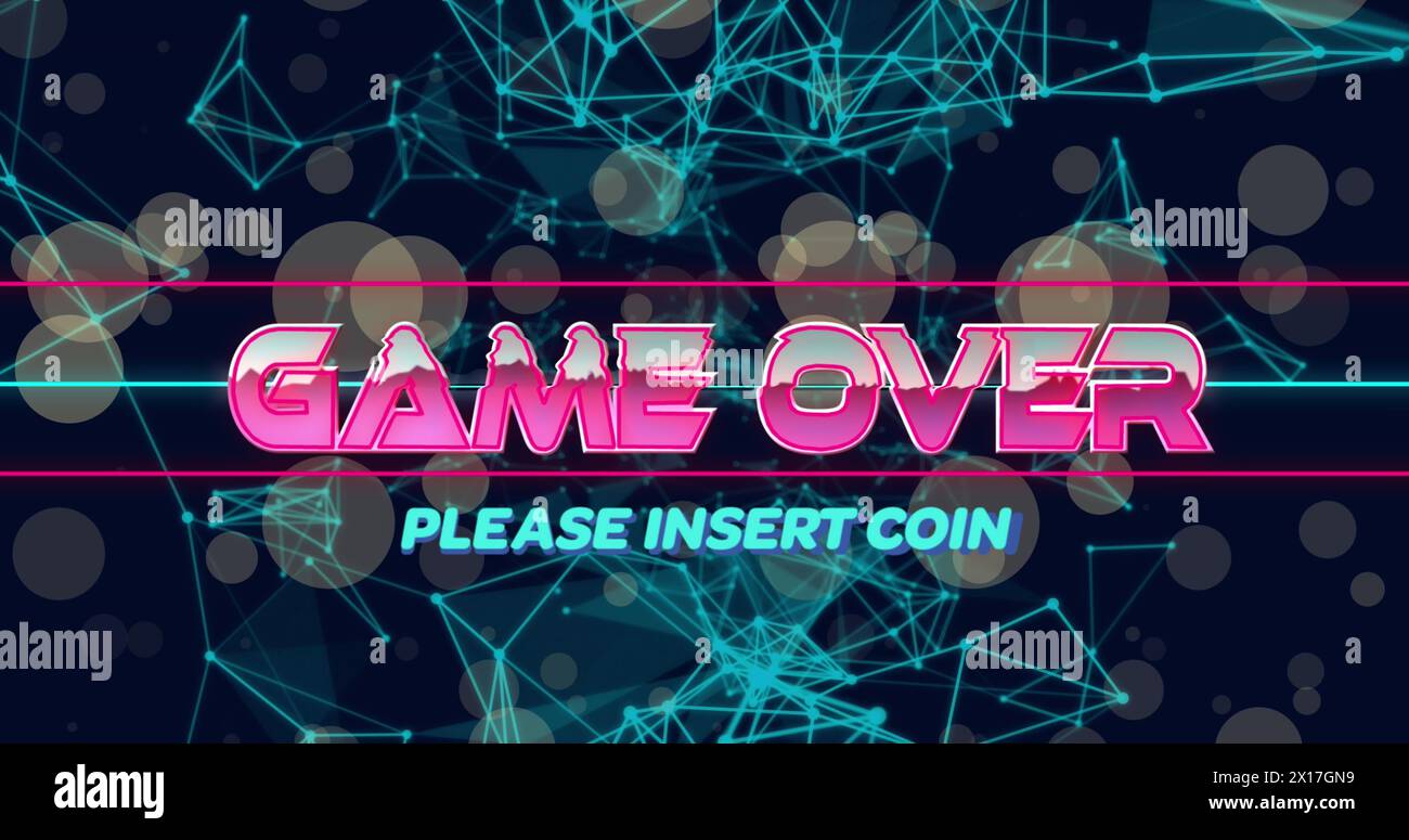 Bild des Spiels über Textbanner über Netzwerk von Verbindungen und Lichtpunkten auf blauem Hintergrund Stockfoto