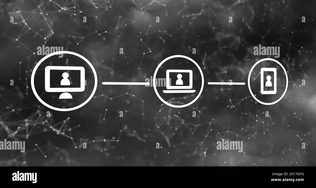 Abbildung von Formen, die über Mediensymbole verschoben werden Stockfoto