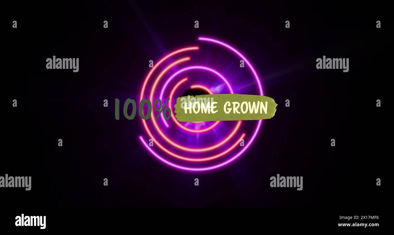 Bild von 100 % selbstgewachsenem Text über Kreise Stockfoto