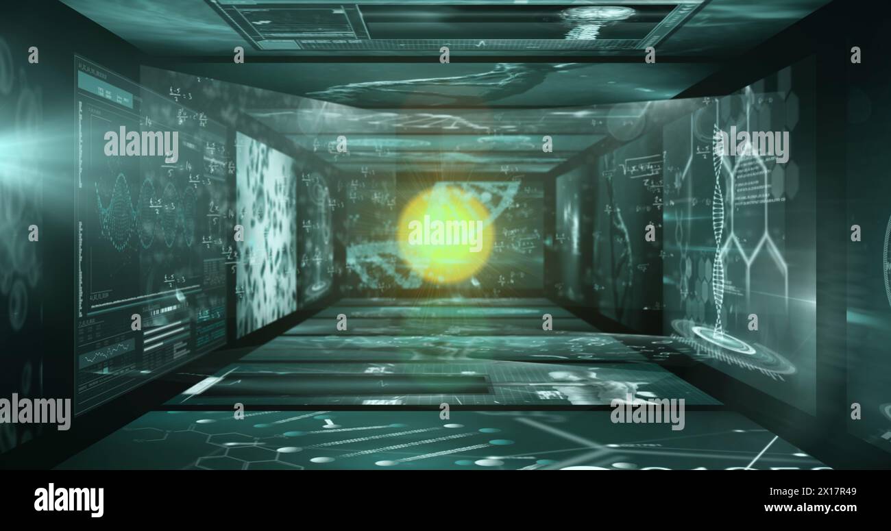 Bild der Datenverarbeitung und digitaler Bildschirme mit Daten Stockfoto