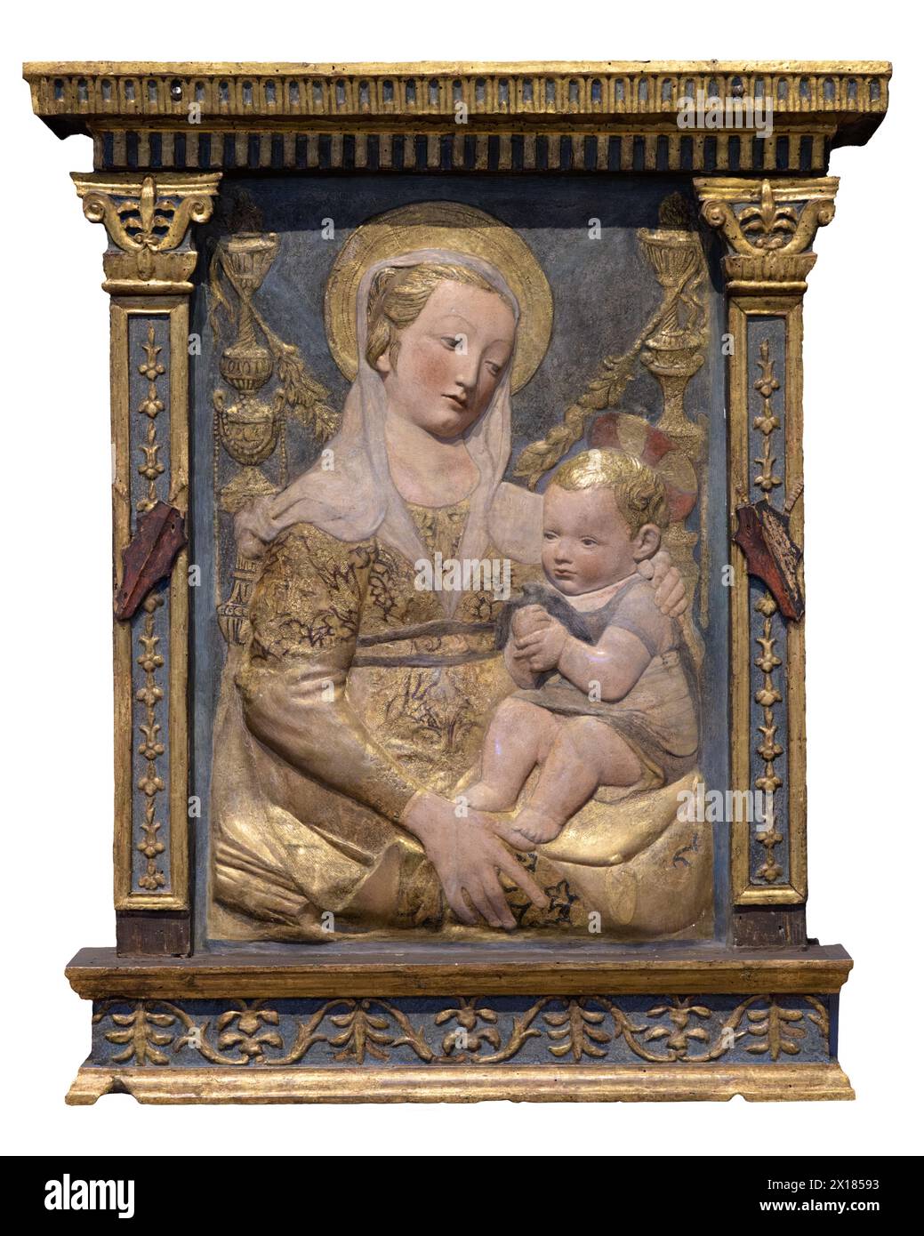 Antonio Rossellino, Madonna und Kind, Relief aus dem 15. Jahrhundert. Padua, Italien Stockfoto
