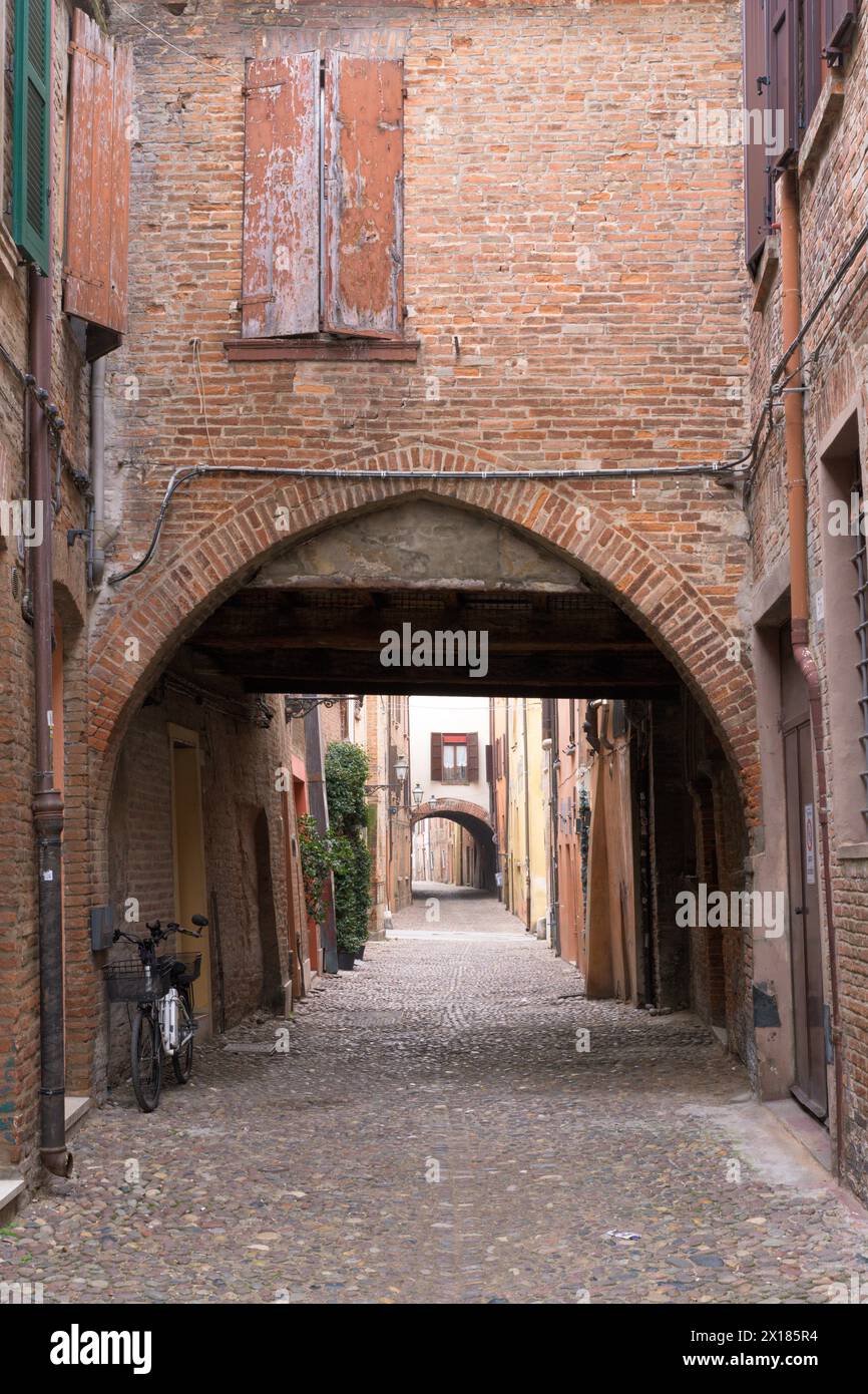 Die Straßen in der Innenstadt von Ferrara, Italien Stockfoto