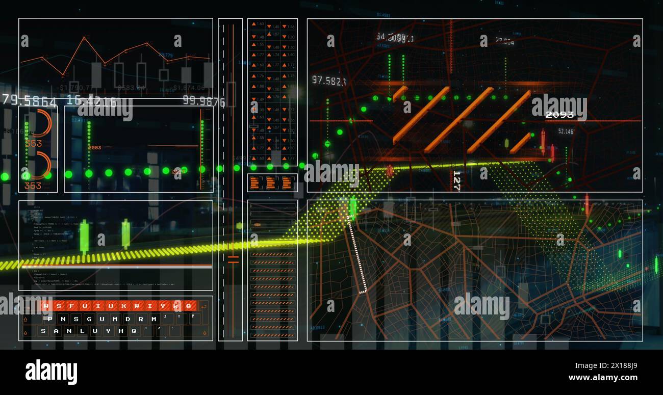 Bild der Verarbeitung von Finanzdaten auf Bildschirmen Stockfoto
